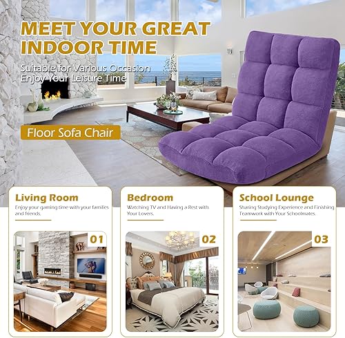 Miniatura 35 de Silla plegable para juegos de suelo de 14 posiciones, acolchada y ajustable, con algodón transpirable y terciopelo coral agradable a la piel para