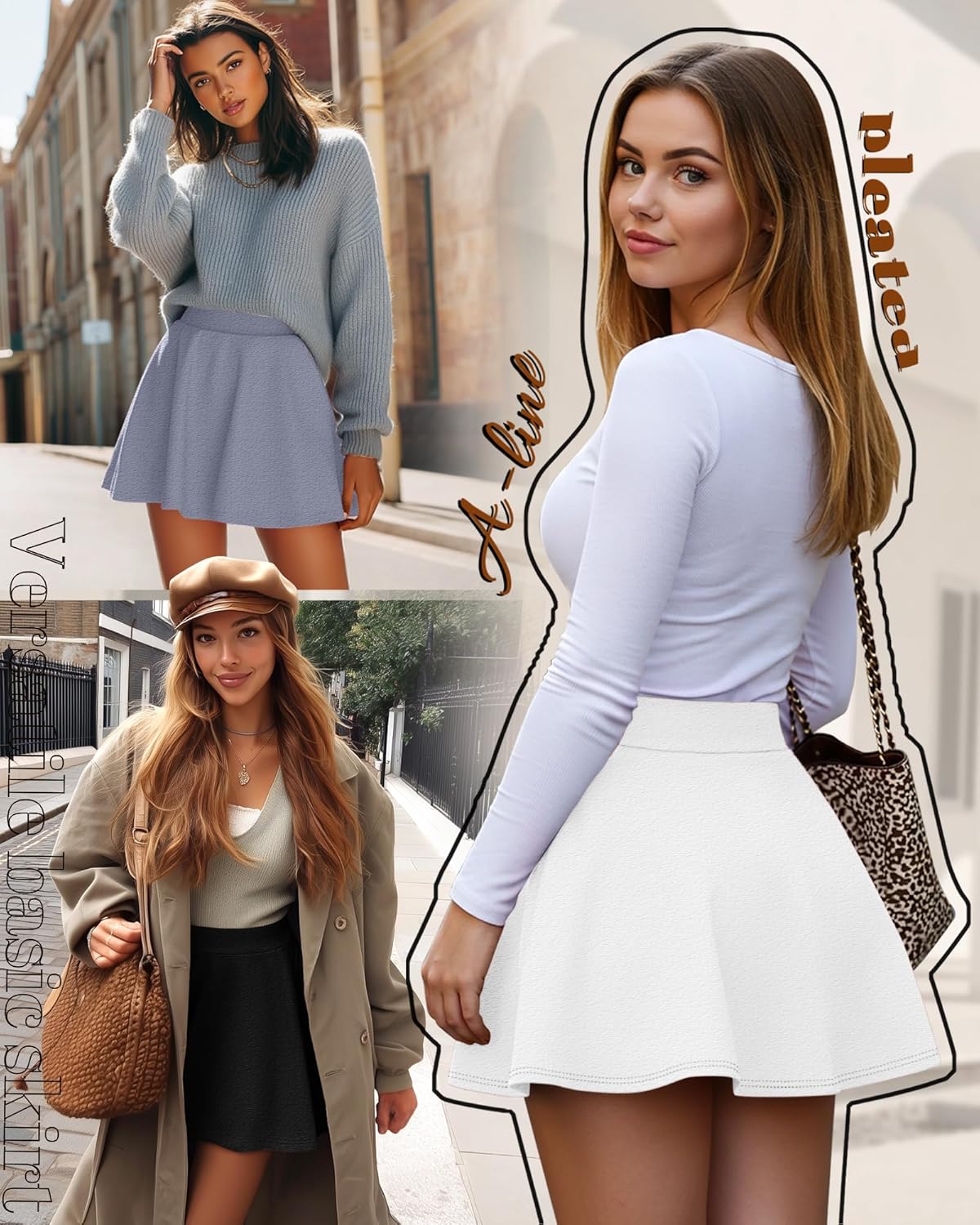 Neer 3 Pack Women's Mini Skater Skirts with Shorts, a Line Pleated Flared High Waist Casual Stretchy Versatile Basic Skirts - Image 2