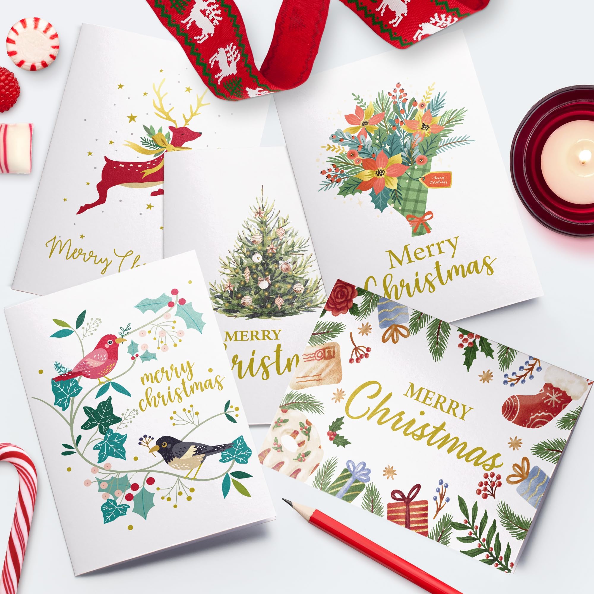 Better Office Products 50 Pack Christmas Cards with Gold