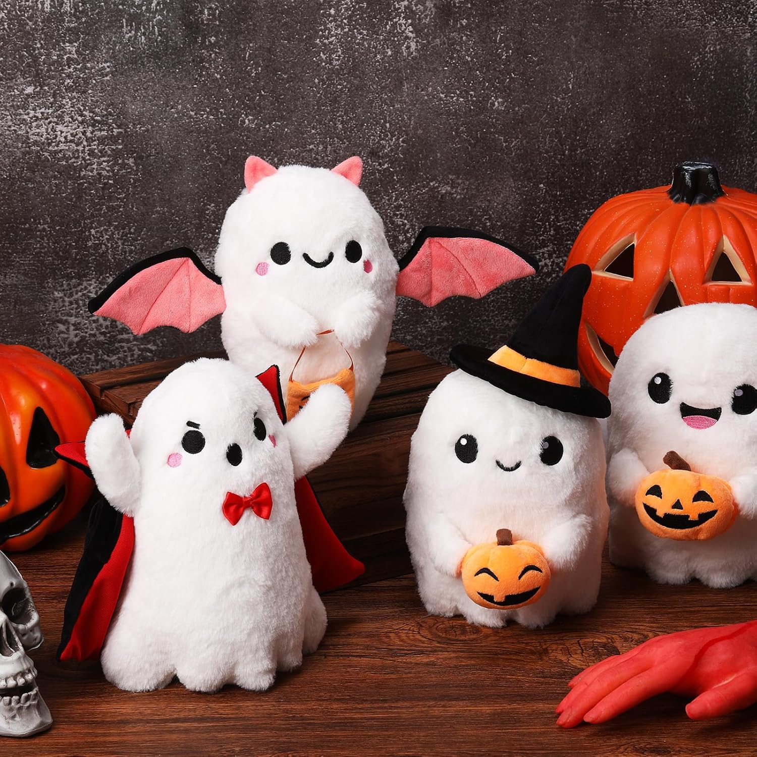 Liliful 4 Pcs Ghost Plush Toys Stuffed Animal Bulk 8 Inch Cute Ghost Mini Stuffed Animal Small Spooky Dolls Plushes for Baby Shower Favors Christmas Stuff Filler Classroom Prize(Pumpkin)