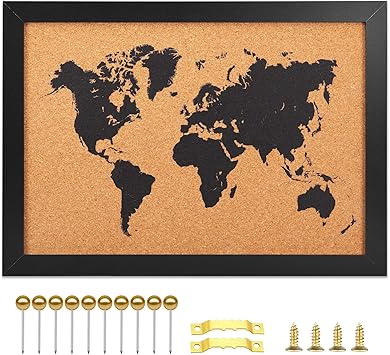 Cork Board Map of World, 14" X 11" Bulletin Boards for Walls with 10 Pins, Travel Tracker Map for Office, School and Home WD-MAP-2636