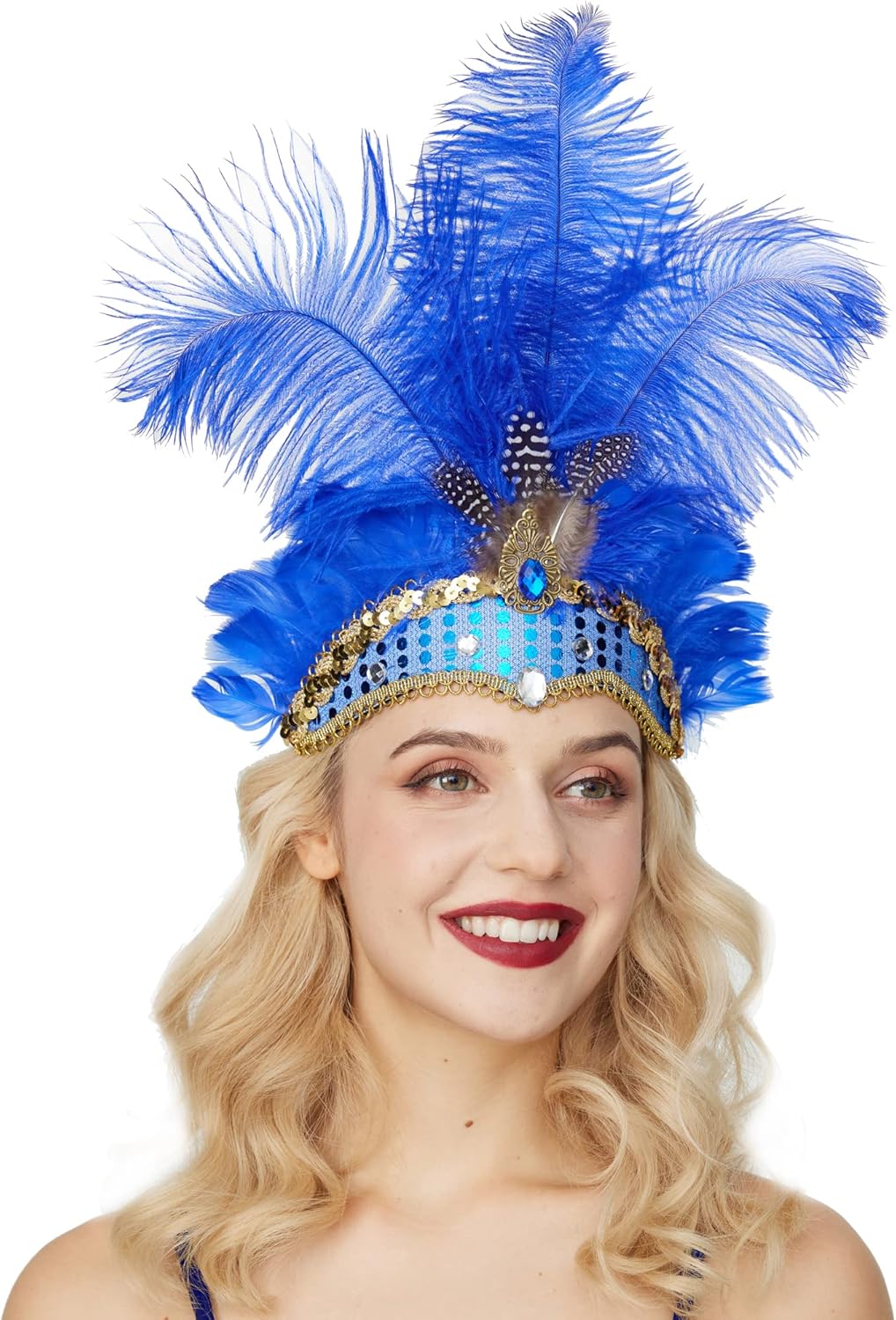 Gionforsy Carnival Headpieces for Women Feather Headdress Mardi Gras Accessories 1920s Flapper Headband