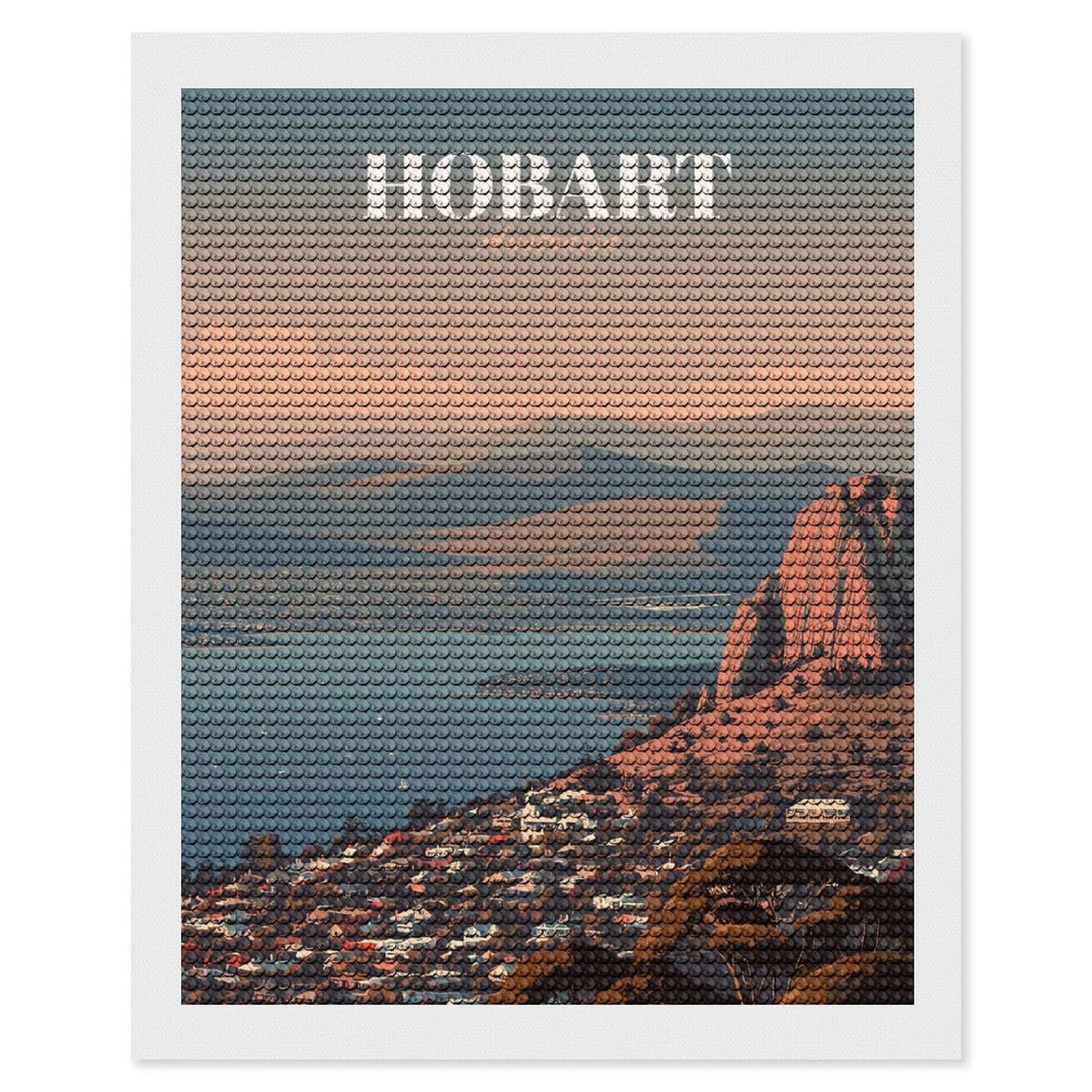Junmoney Hobart Australia Travel Diamond Painting Set 16"x20", Modern Decor, for Beginners, Printed Canvas, Thoughtful Handmade Gift, with Tool Kit