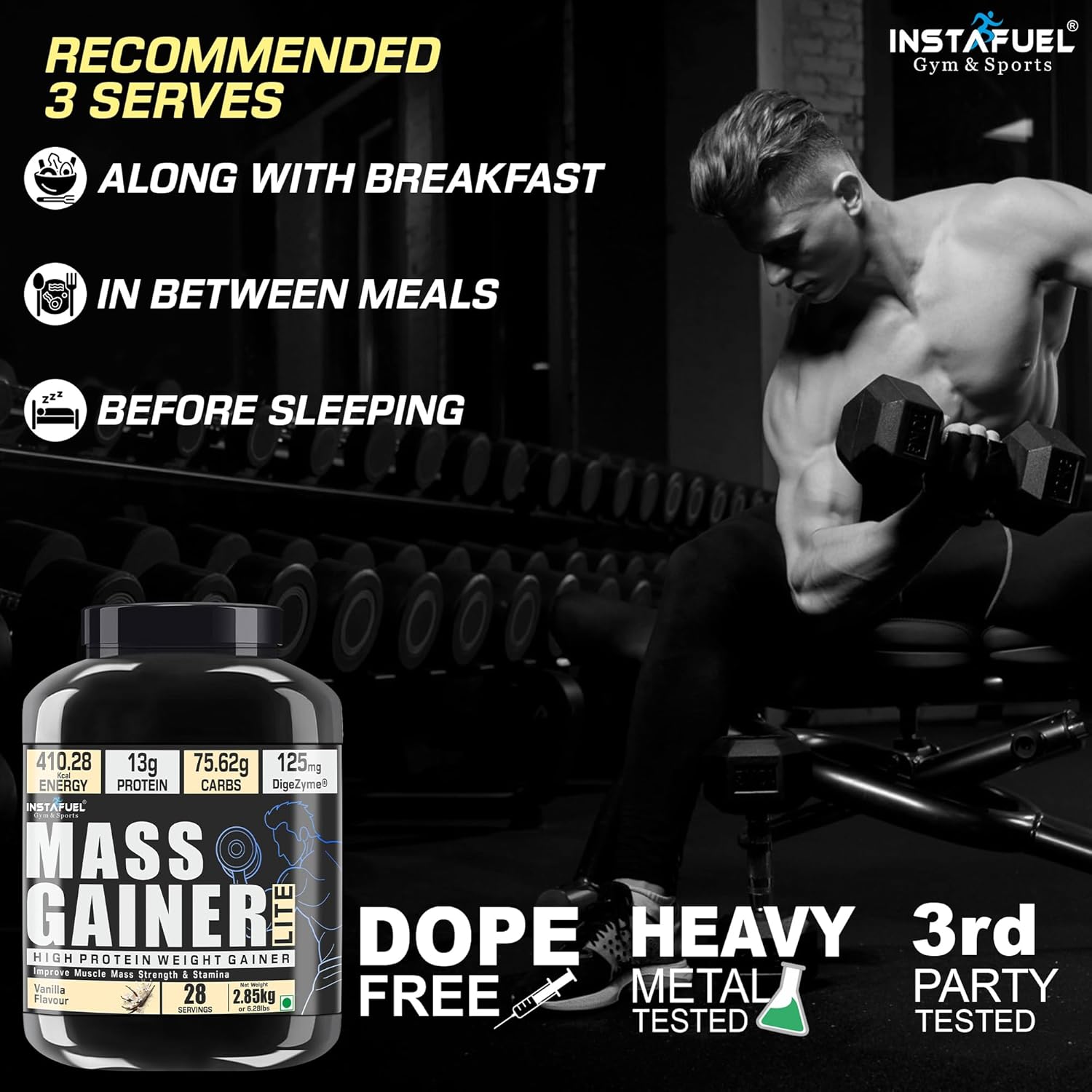 Buy Now Instafuel Vanilla Lite Mass Gainer Powder | 13G Protein, 75....