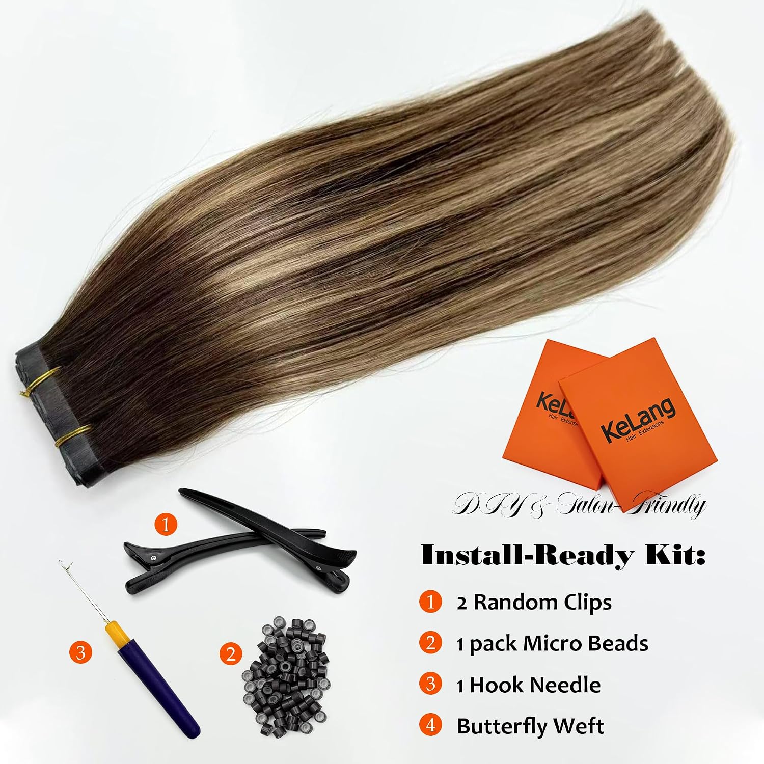 Butterfly Weft Hair Extensions Human Hair-Invisible Double Layered with Hole Hand Tied Genius Weft PU Seamless Micro Beads Real Remy Hair Ombre Blonde Balayage 100g #4/27/4 20 Inch