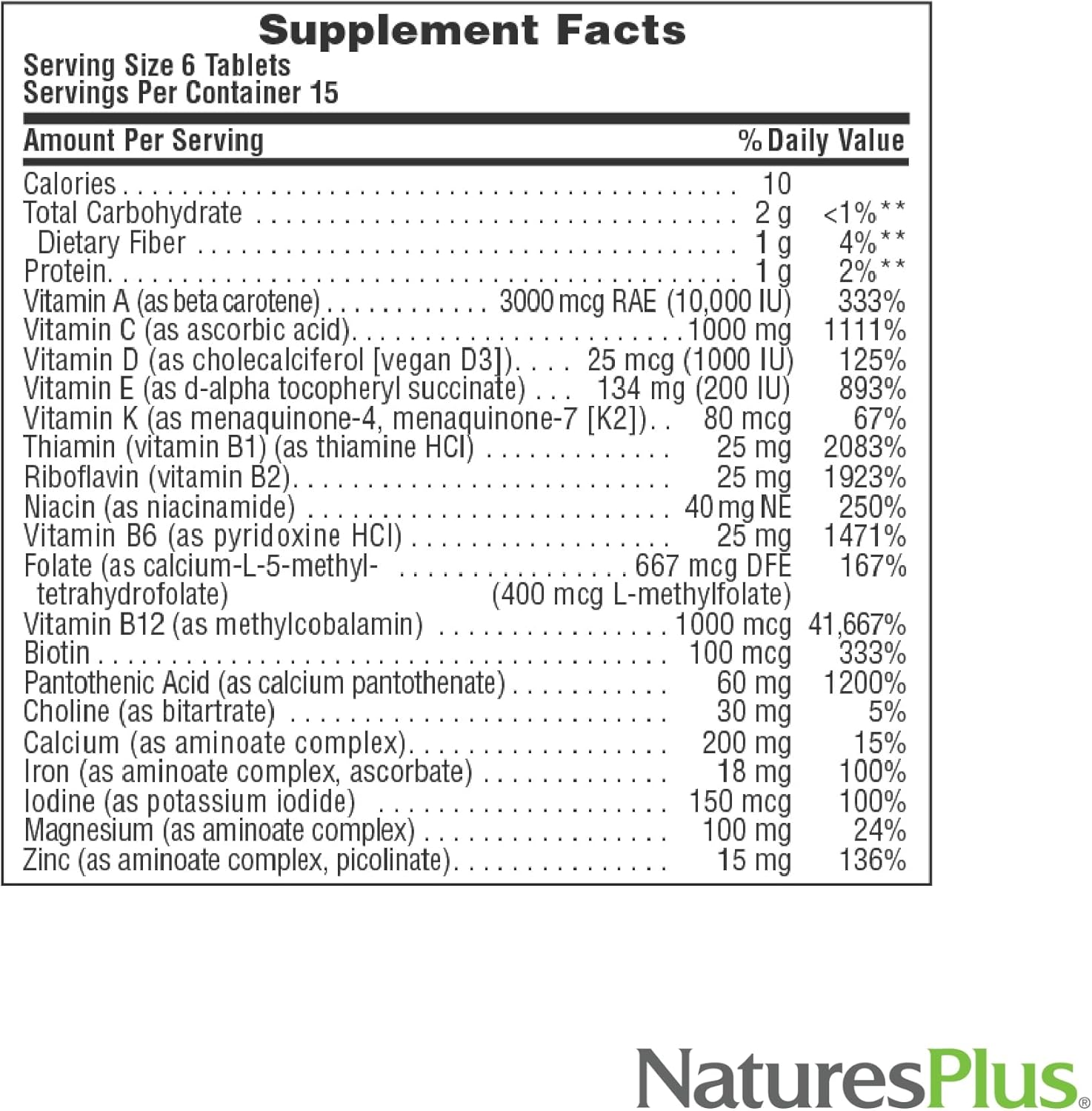 NaturesPlus Source of Life - 90 Mini-Tabs - Multivitamin & Mineral Supplement - Supports Natural Energy & Overall Well-Being - Gluten Free, Vegetarian - 15 Total Servings