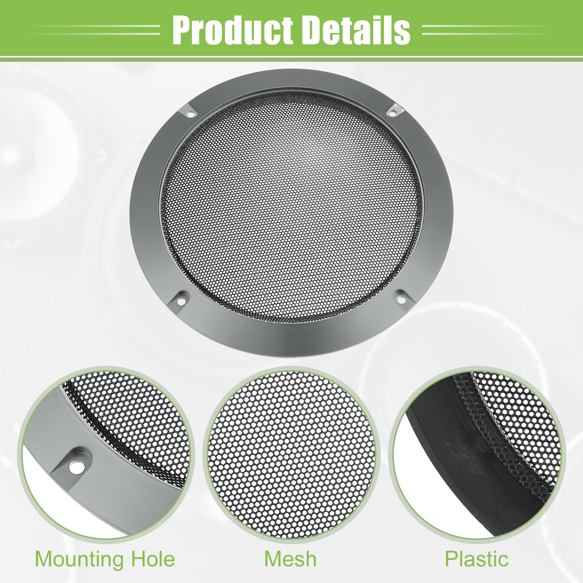 X AUTOHAUX Griglia universale per altoparlanti auto, 10,2 cm e 16,5 cm, protezione rotonda per subwoofer audio, con viti di montaggio, grigio ferro, confezione da 4