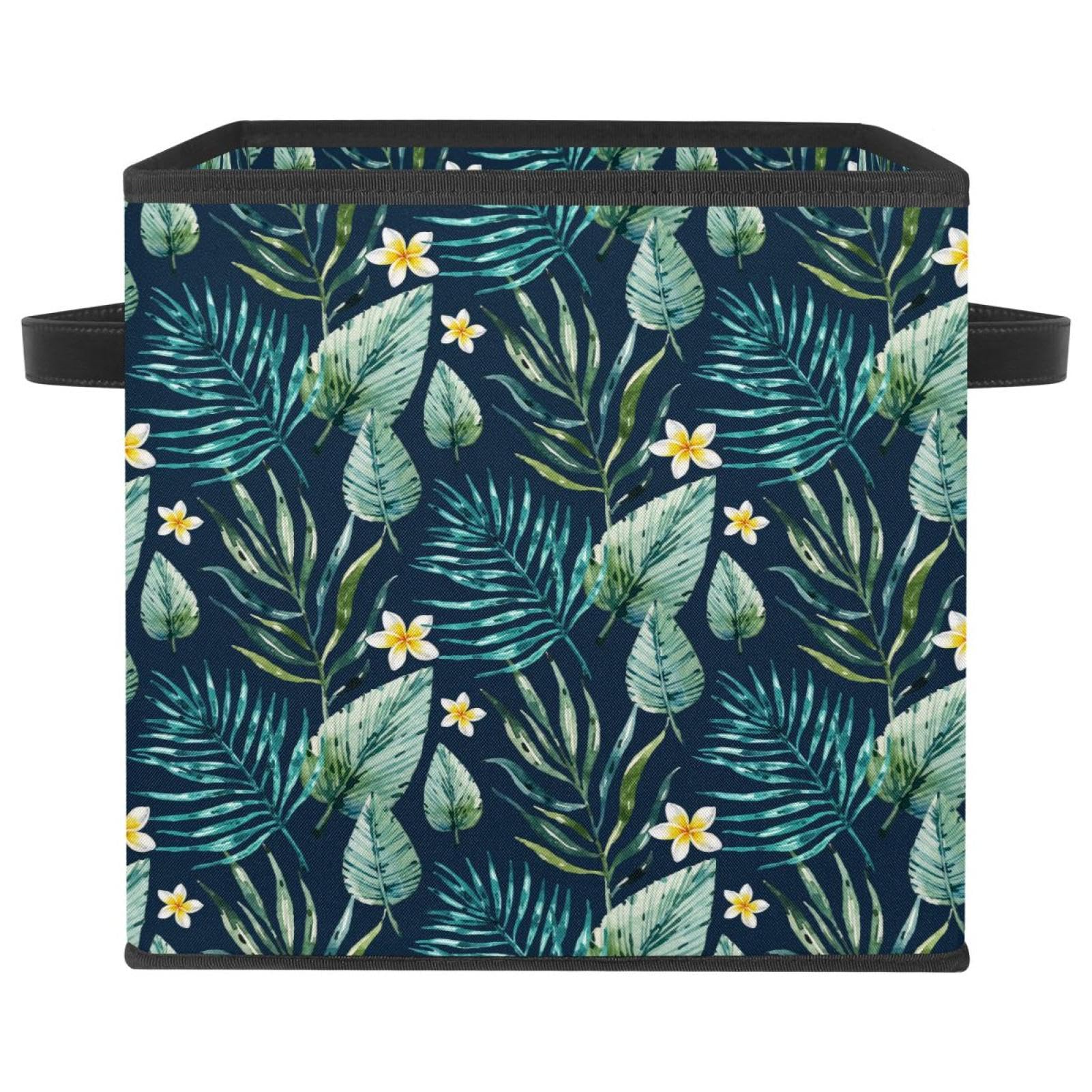 Boîte de rangement placard pliable motif feuilles tropicales vertes