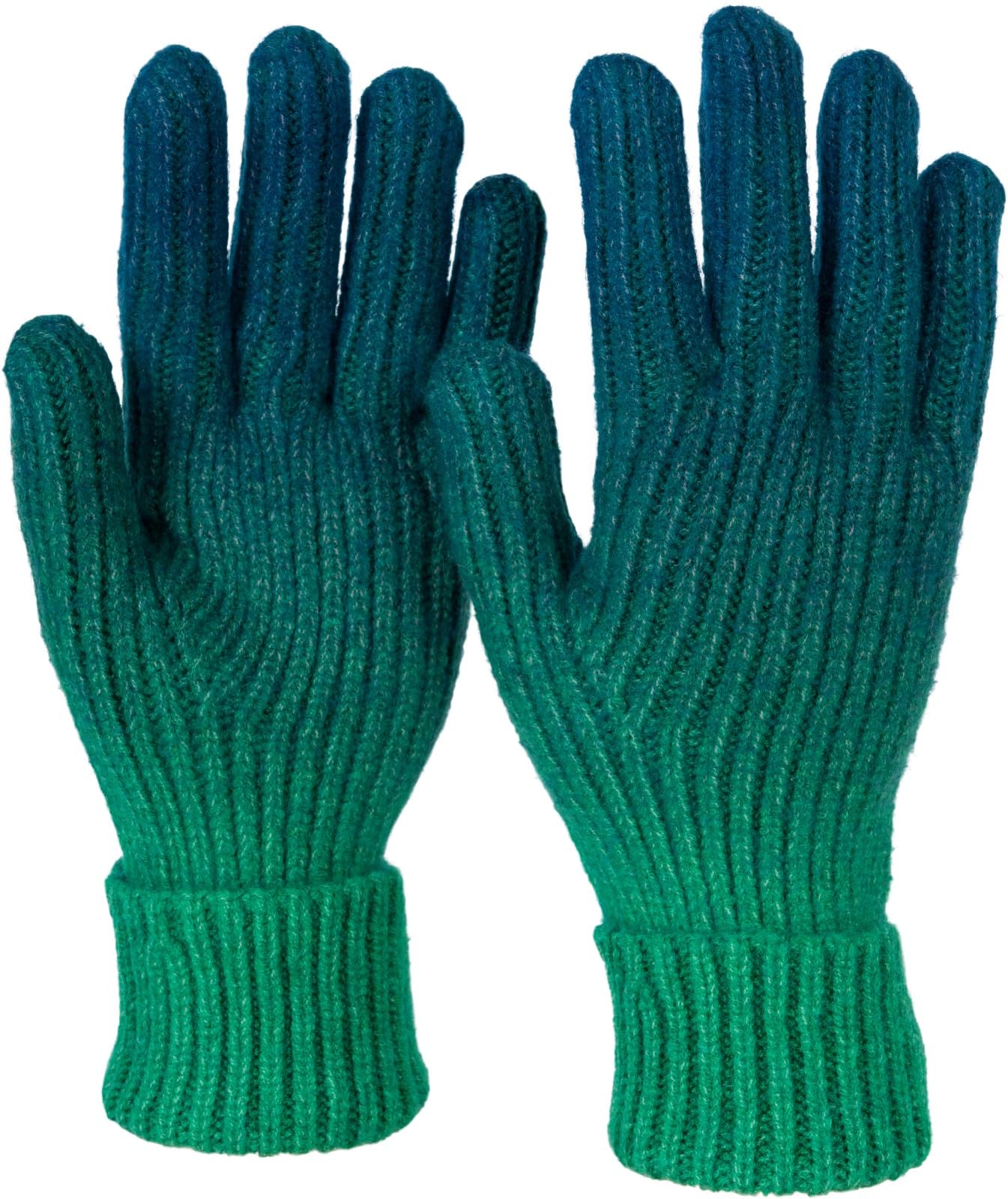 styleBREAKER Women's knitted gloves with colour gradient pattern, winter ombré knitted gloves, finger gloves 09010045, Colour:Petrol-Green