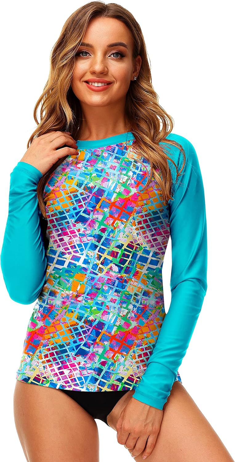 Deerose Women UPF 50+ Rash Guard Printed Swim Shirts Surf Swimwear Top - Image 2