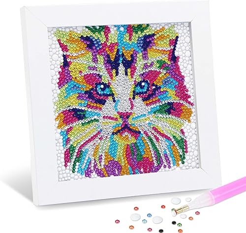 Sloikey Kits de pintura de diamantes 5D para niños con marco de madera, artes y manualidades para niños de 6 a 12 años, pintura de puntos de