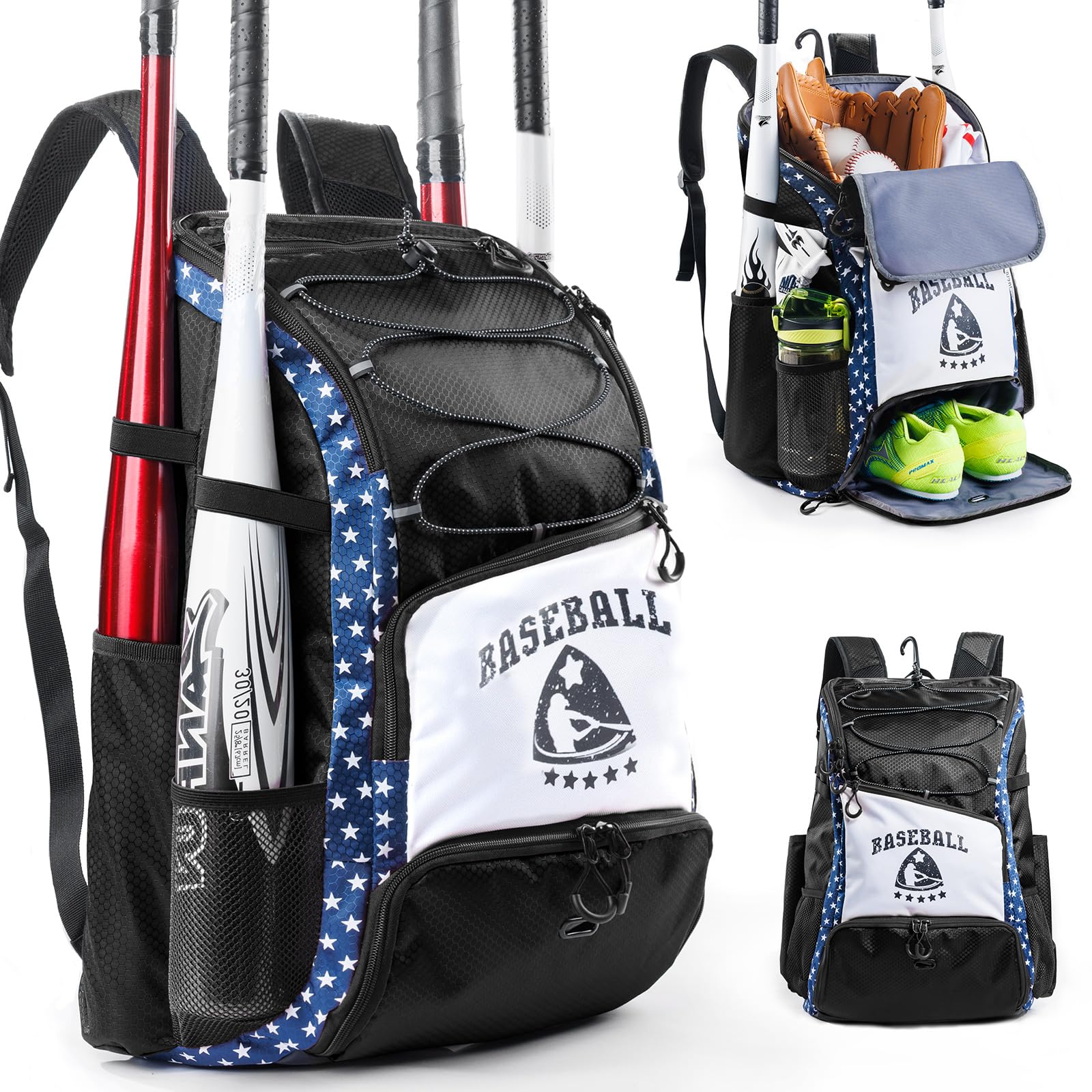VIGEGARI Baseball Bag with 4 Bat Sleeves