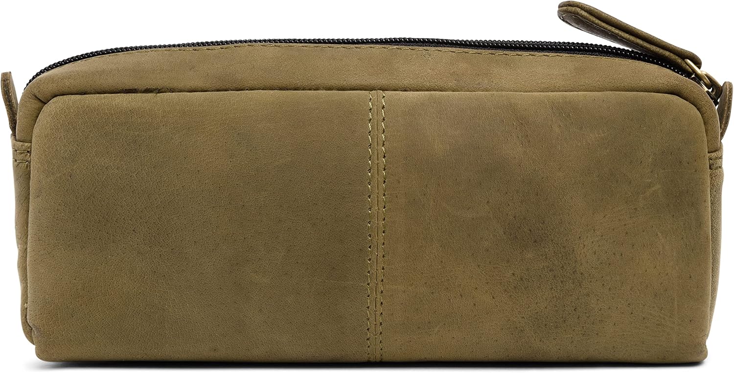 LEABAGS Fort Wayne Leather Pencil Case I Genuine Buffalo Leather Pencil case I Leather case I Vintage Pen Holder I Small Pencil case I Pencil case I 20x9x6 cm I Olive - Image 3