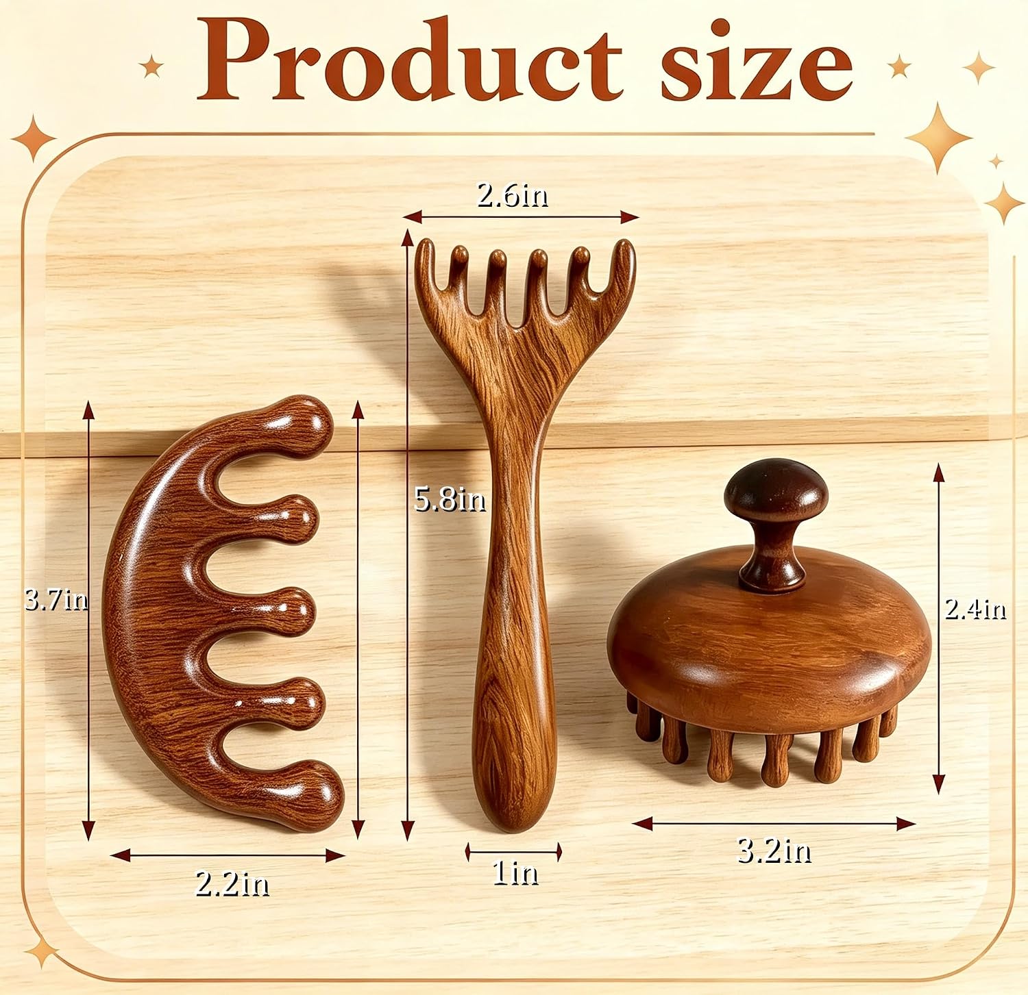 3 Pack Wooden Scalp Massager Set, Manual Head Massage Comb Guasha Tool