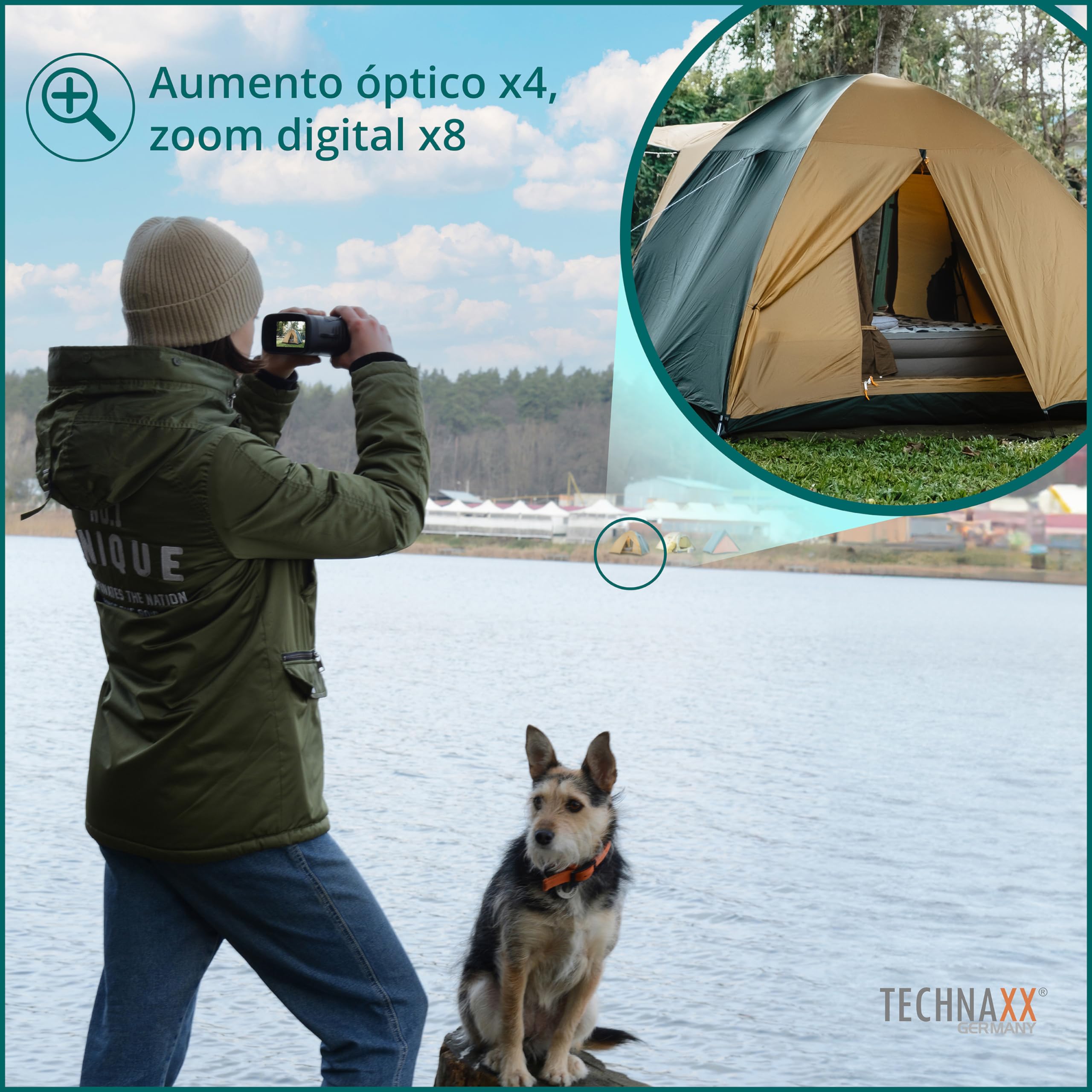 Technaxx Visor Nocturno – Video Full HD 1080p y Foto 40MP – Aumento Óptico 4X, Zoom Digital 8X – LED IR 850nm hasta 150m – Pantalla IPS 3 Pulgadas – Batería 2500mAh – para Caza y Outdoor - TX-257