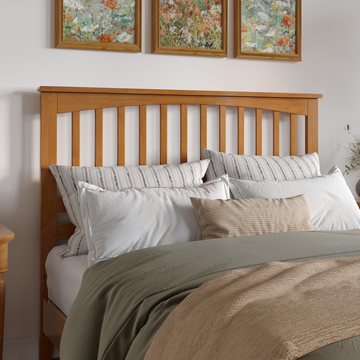 HomeStock Solid Wood Headboard with Charging Station Bedroom Furniture Queen/Light Toffee