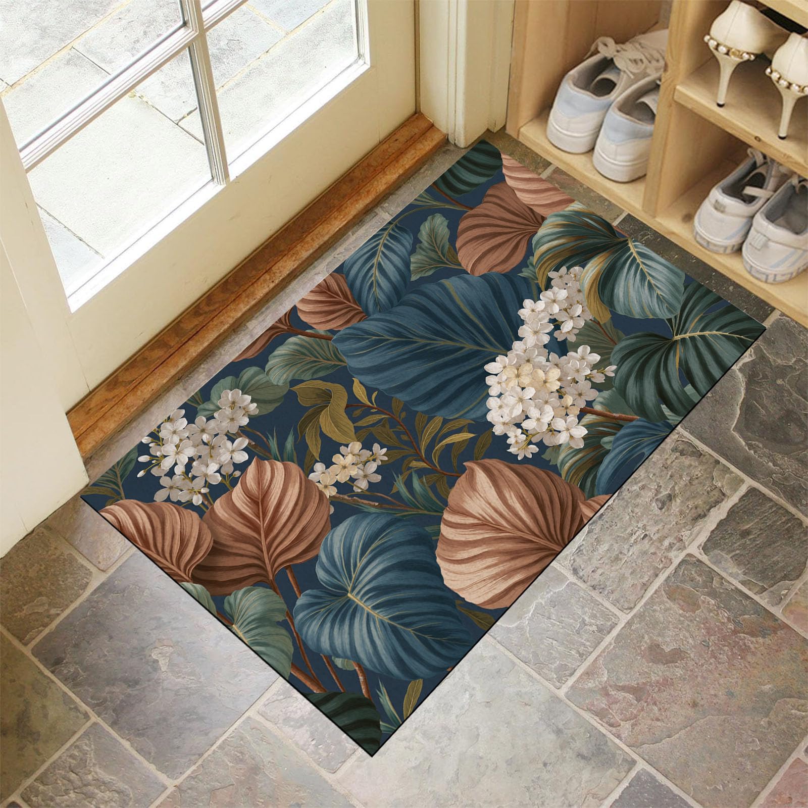 Felpudo de entrada casa moderno de 90x150 cm con patrón tropical lavable