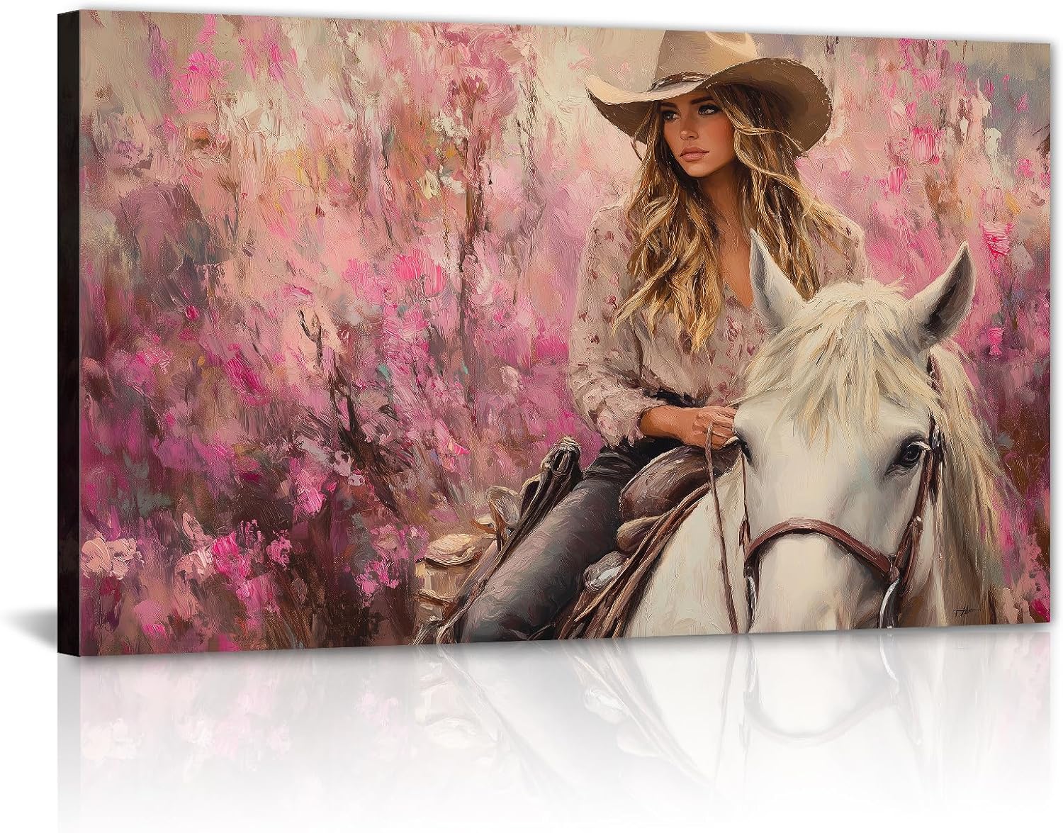 GLOKAKA Cowgirl Riding Horse Canvas Wall Art Western Cowgirl Picture Print Sunset Landscape Paintings Rustic Farmhouse Wall Decor for Living Room Bedroom Home(Artwork-3,28"x42")