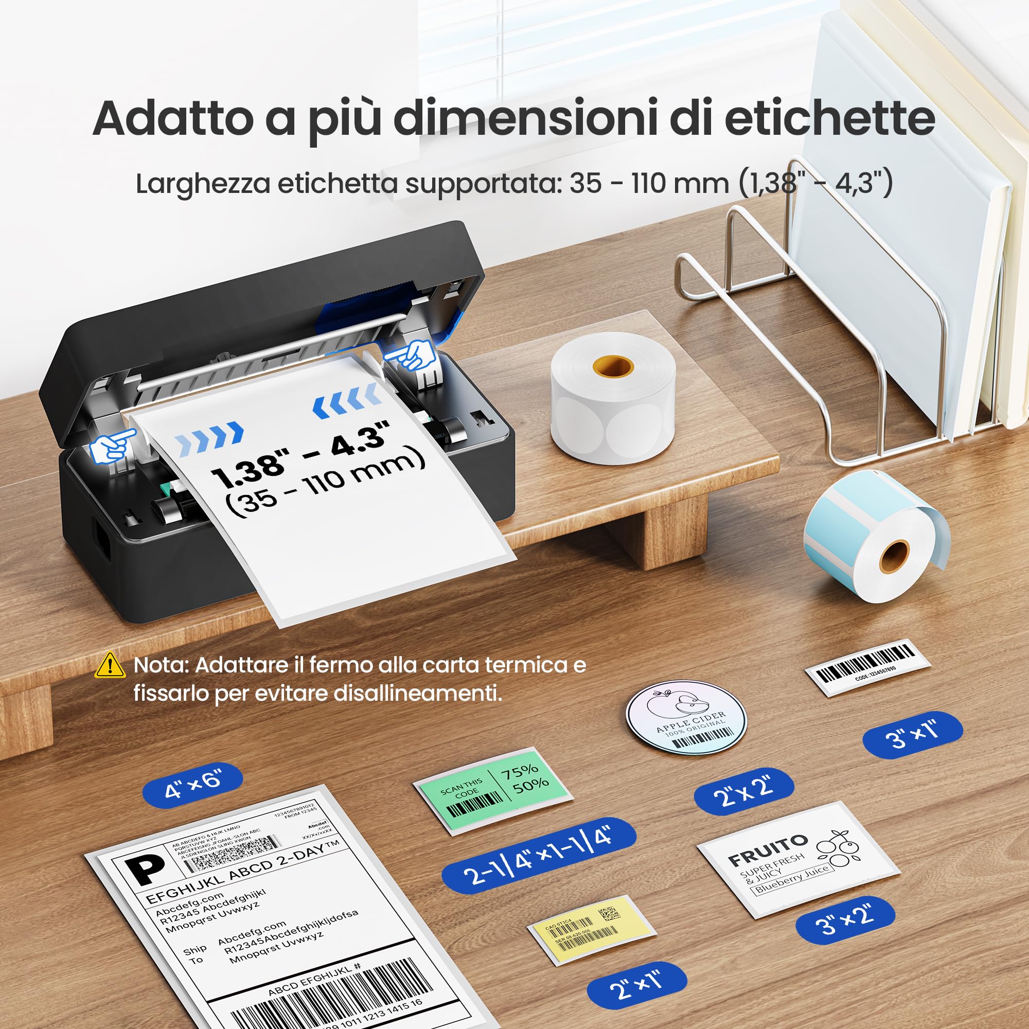 Stampante termica Bluetooth 4x6 per spedizioni, compatibile DHL/Amazon/Shopify/Etsy/UPS, iOS/Android/Windows/Mac - Nero