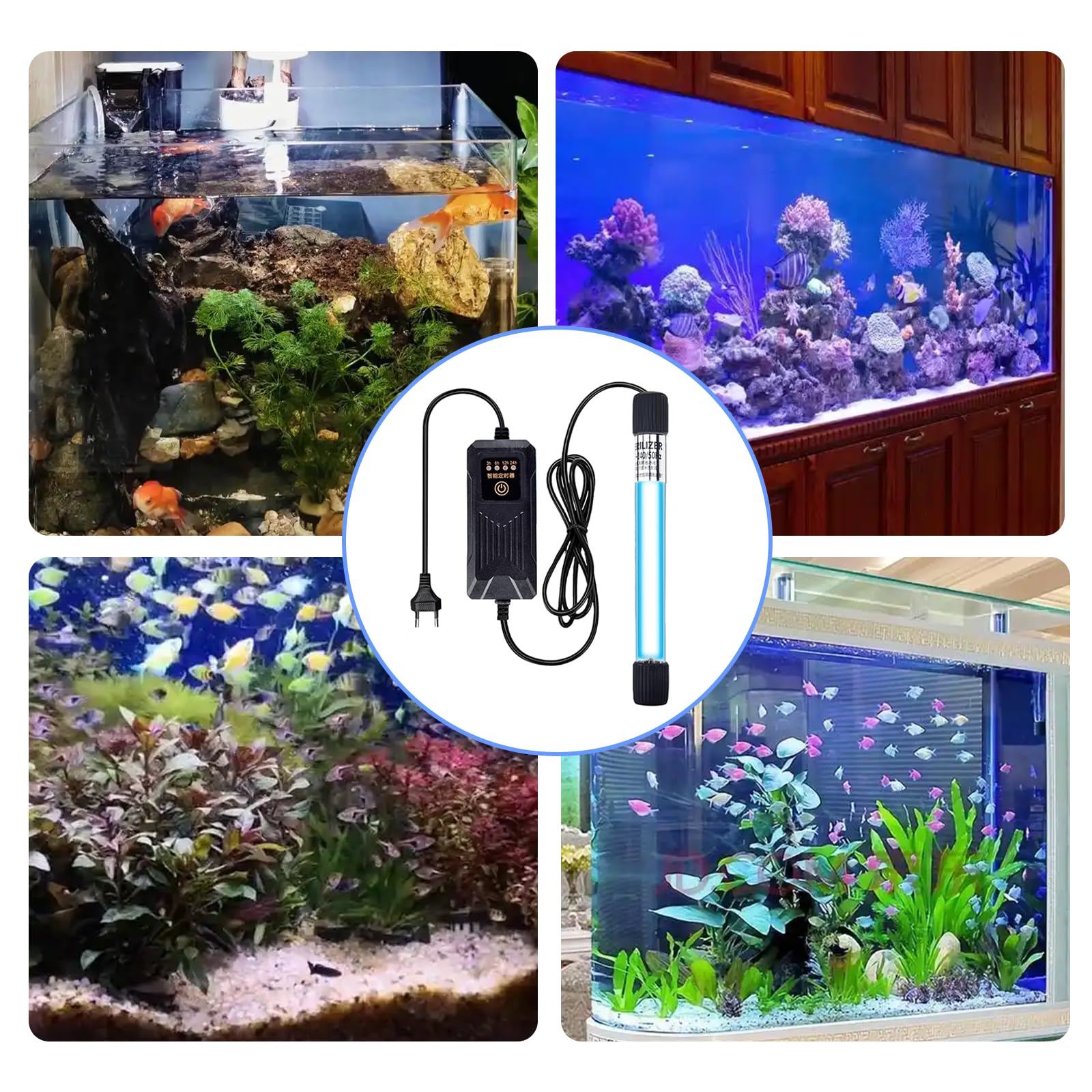 Lampe stérilisateur UV pour aquarium 13 W avec minuterie, étanche