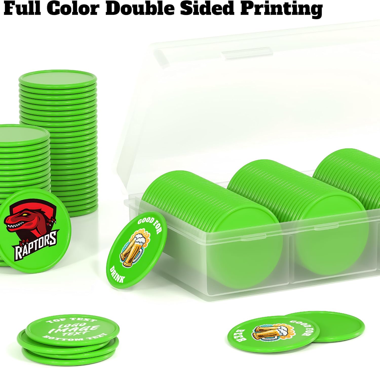 200-1000 Custom Poker Chips, Custom Drink Tokens Personalized Logo, Image and Text, Double Side UV Full Color Printing Drink Chips for Bar, Party, Business Cards, Company Logo and Promotions