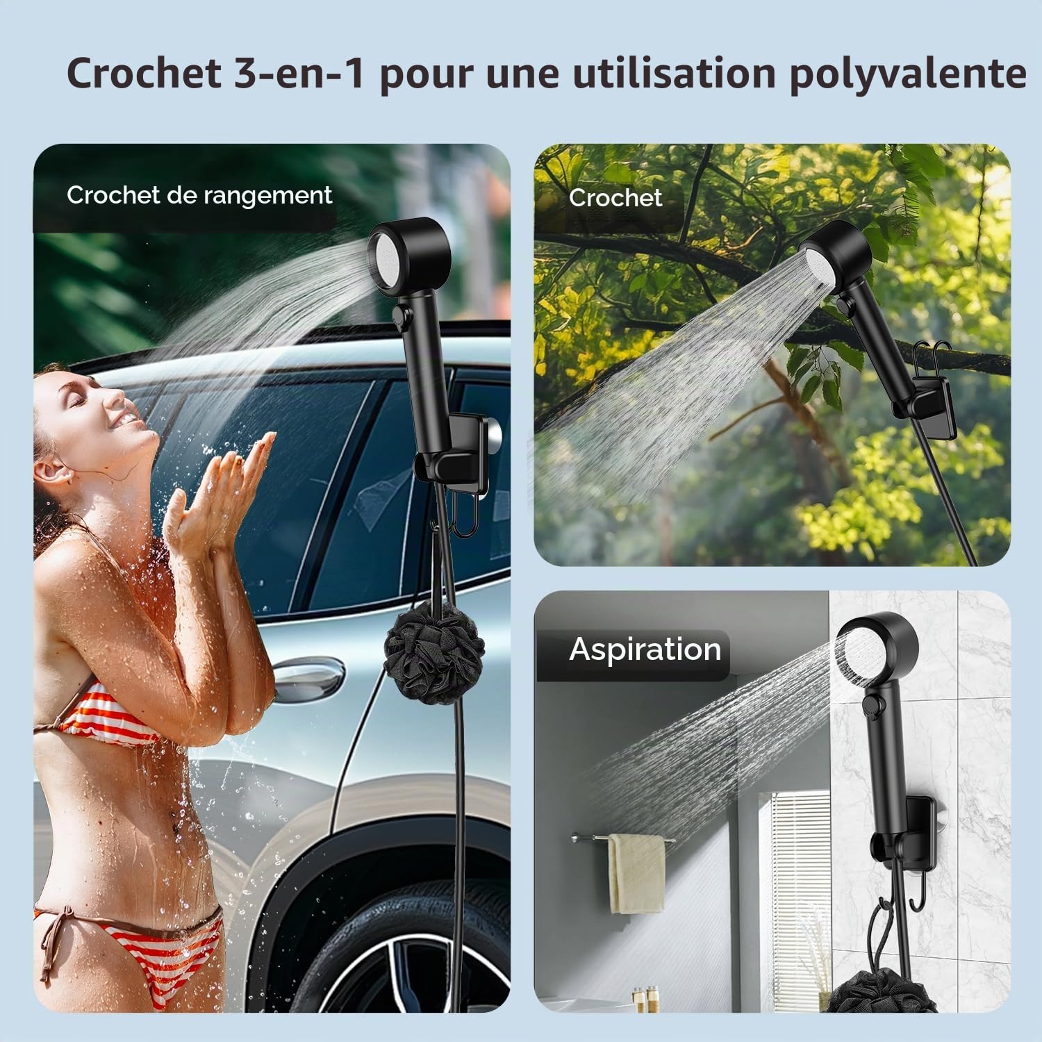 Mytrix Douche de camping portable 8000 mAh Pompe de douche avec affichage de la température, seau pliable de 5 gallons (noir)