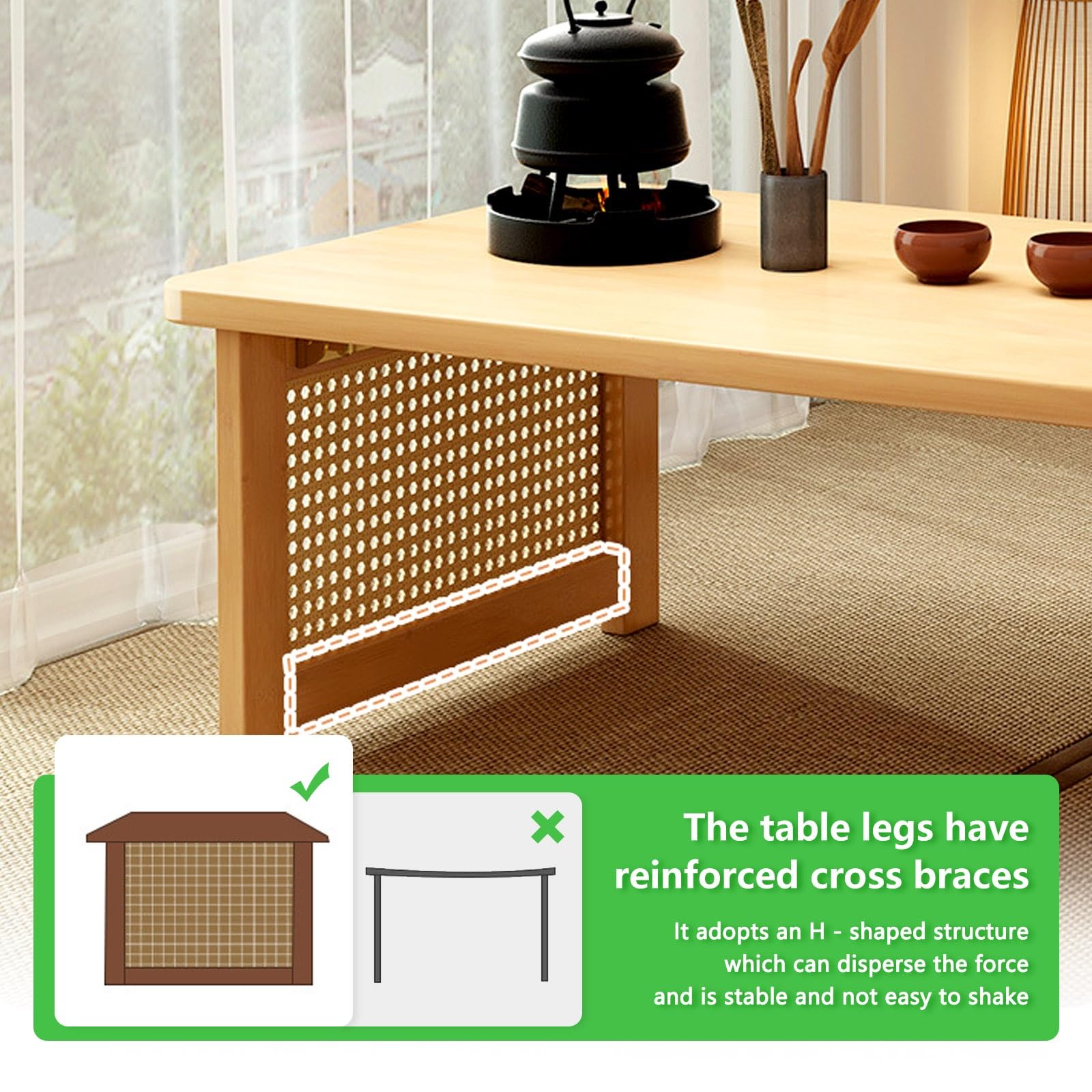 Plateau de lit portable pliable en bambou avec pieds en rotin, idéal pour canapé et lit, petit-déjeuner et tablettes, aucun assemblage nécessaire Marron café 60 x 40 x 30 cm