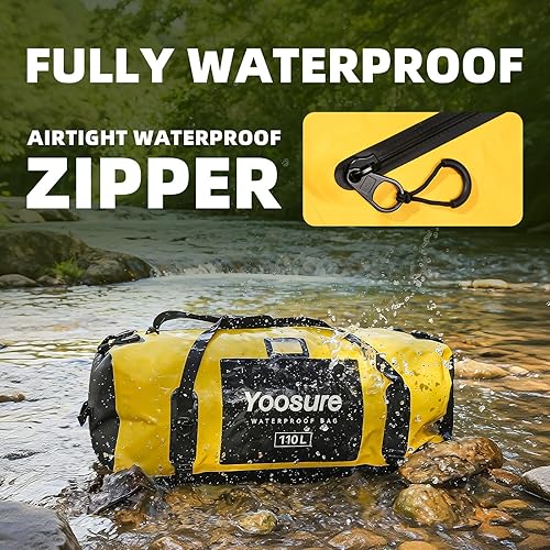 Miniatura 2 de Bolsa de lona impermeable para exteriores de 110 litros  Mochila de campamento resistente con cremallera hermética, soporte para techo de automóvil