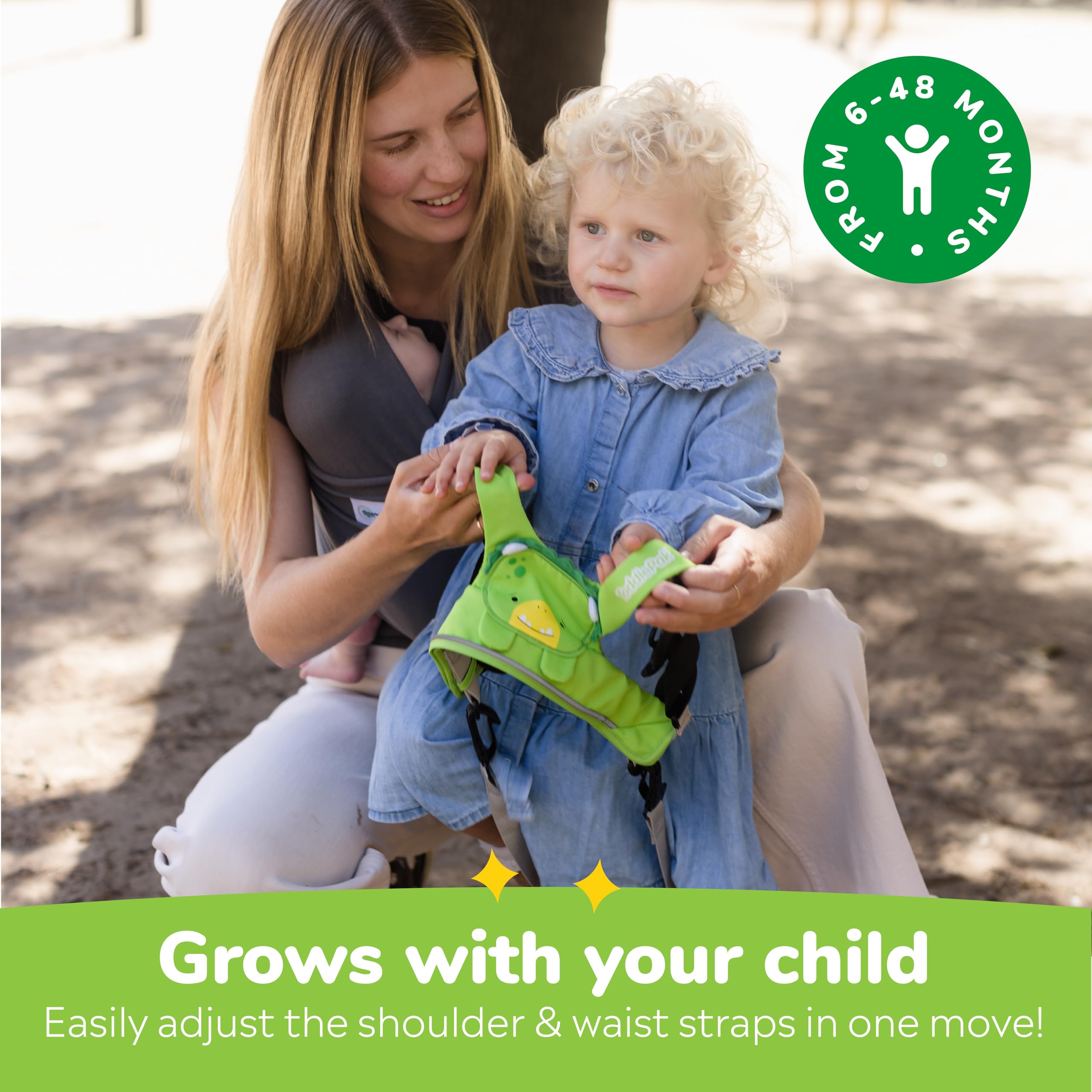 Trunki ToddlePak - Fuss Free Baby Walking Reins And Toddler Safety Harness – Dudley Dinosaur (Green) - 5