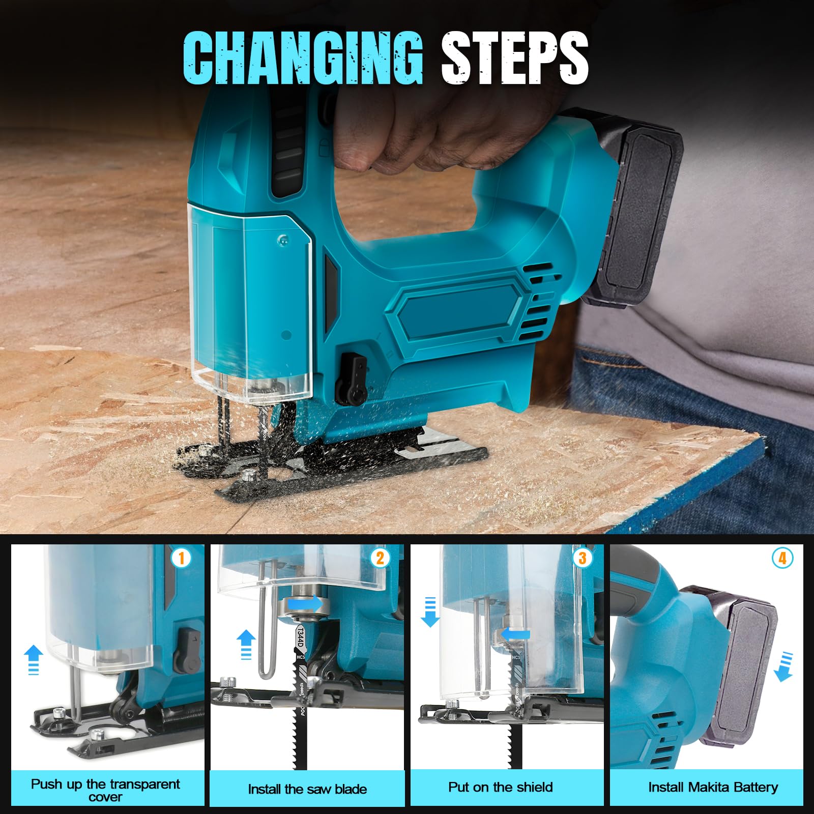 WingFly Seghetto Alternativo a Batteria per Makita 18V, Seghetto Alternativo Elettrico 2700 SPM con 10 Lame, Velocità variabile, Angolo Inclinato 0°-45° per Legno Plastica Metallo