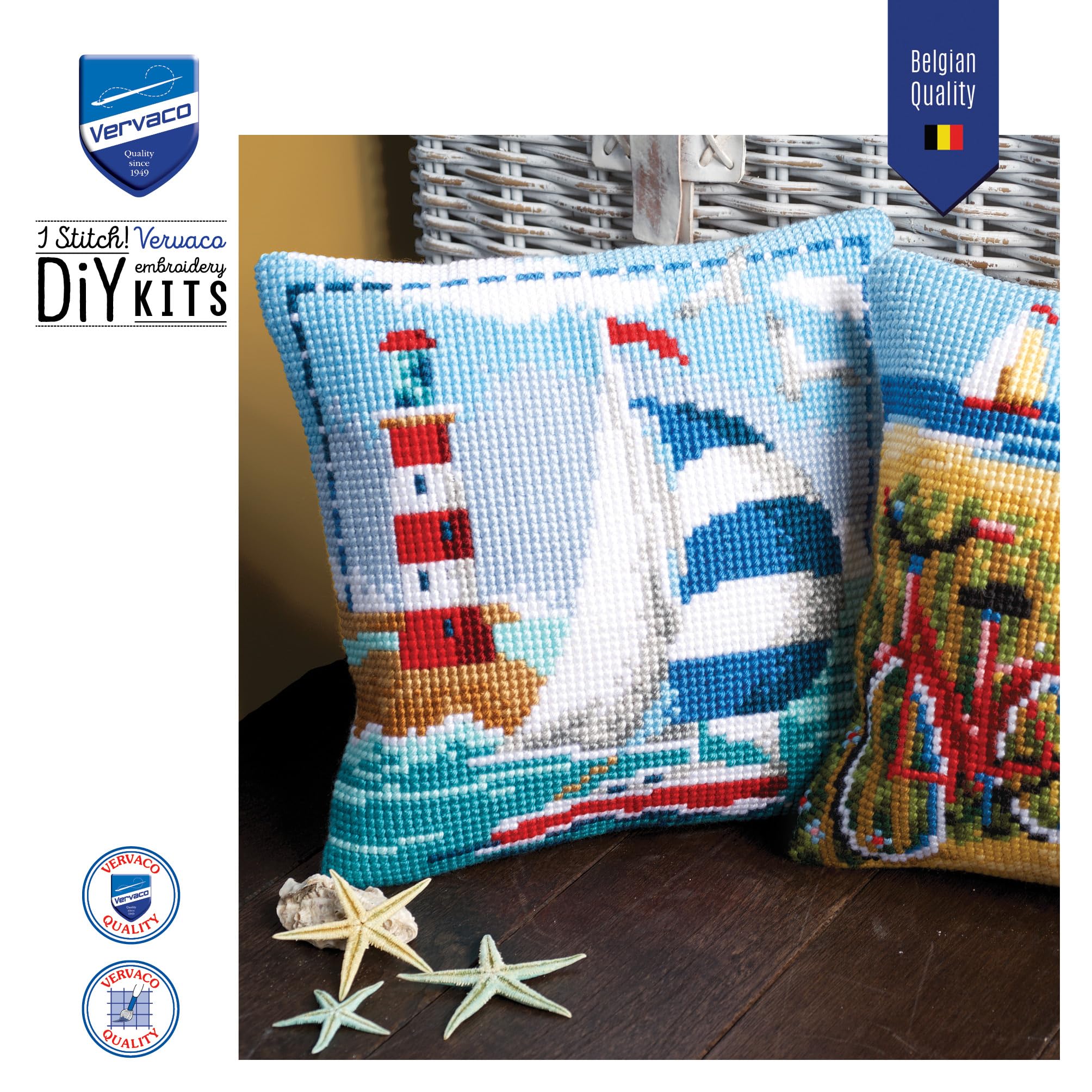 VERVACO Kit Cuscino Punto Croce Faro Set Ricamo Principianti Cuscini Gobelin Decorativi ca. 40 x 40 cm Accessori per Lavoretti Creativi DIY Casa Decor Hobby Adulti Cross Stitch