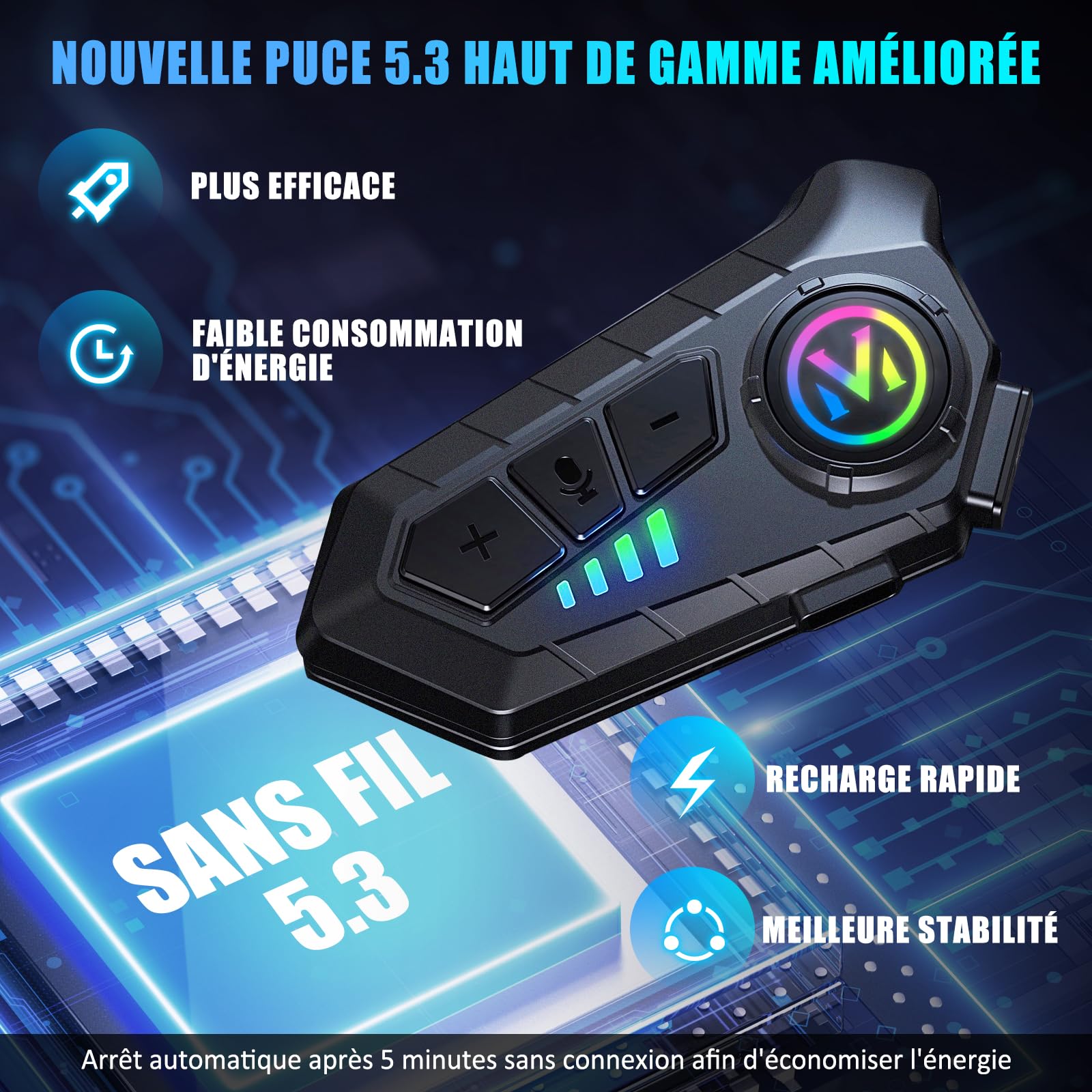 FEYA Écouteurs Casque Moto-Autonomie Exceptionnelle,Kit Main Libre Moto avec HiFi Haut Parleur Micro Soft/Hard Intelligente Réduction du Bruit Étanche IPX6/Réponse Auto/Sans Fonction D'interphone-Y100