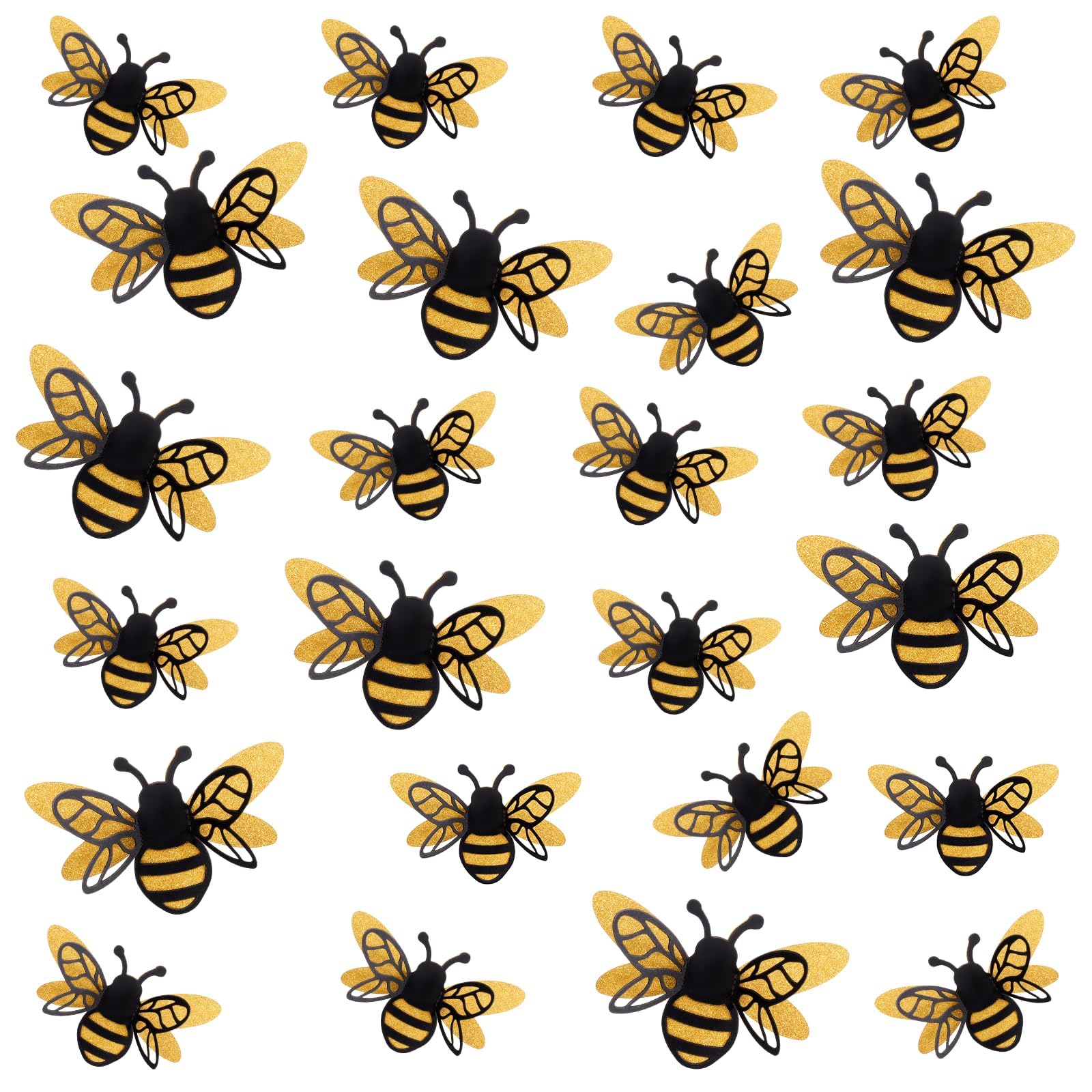 24Pcs 3D Bee Decorations, Bee Decor, Decals for Home, Realistic Shining Bee Cutouts Decals, Multipurpose Wall Art for Home Classroom Outdoor Birthday Wedding Baby Shower Themed Party Craft Decor-image-26