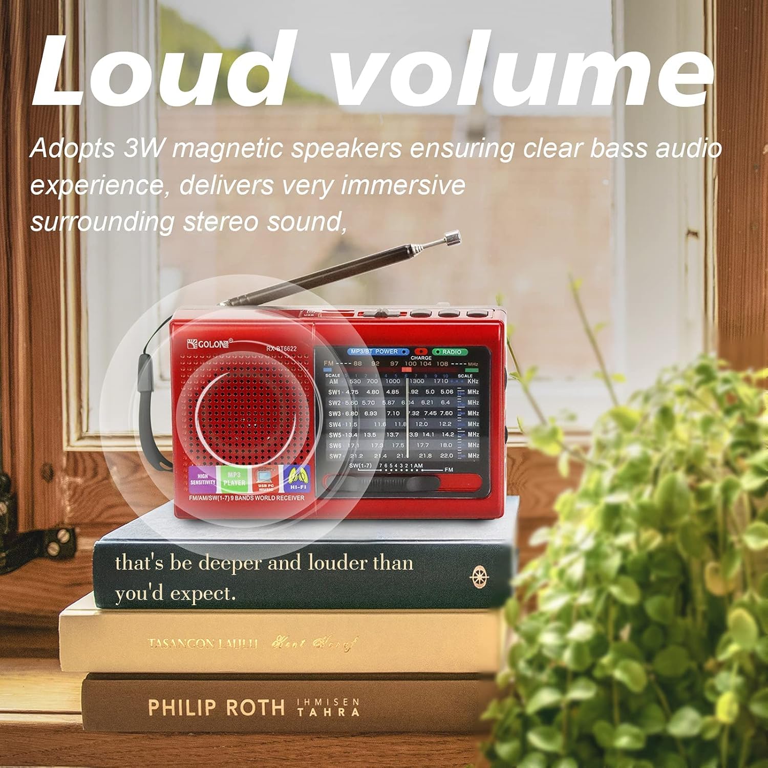 One-Day Sale: Up to 40% Off Multi-Function Wireless Radio FM/AM/SW Multi-Band Radio Portable Bluetooth Speaker MP3 Player can be Operated by Rechargeable Lithium Battery/3 AA Batteries Support TF Card/U Disk by ZWYING (Red)