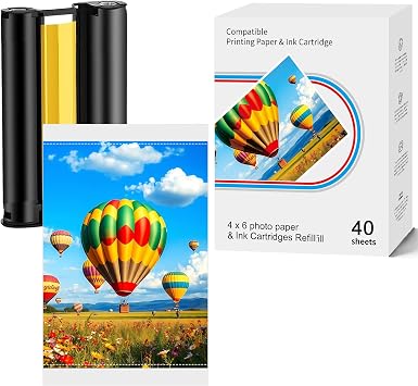 Compatible with Liene Amber M100/M200/M110/M210 4x6" Photo Printer 40 Sheets Photo Paper & 1 Ink Cartridge Refill,Dye Sublimation,for Liene DHP512/DHP513/DHP514/DHP515 Printer,No Fade,Water Proof