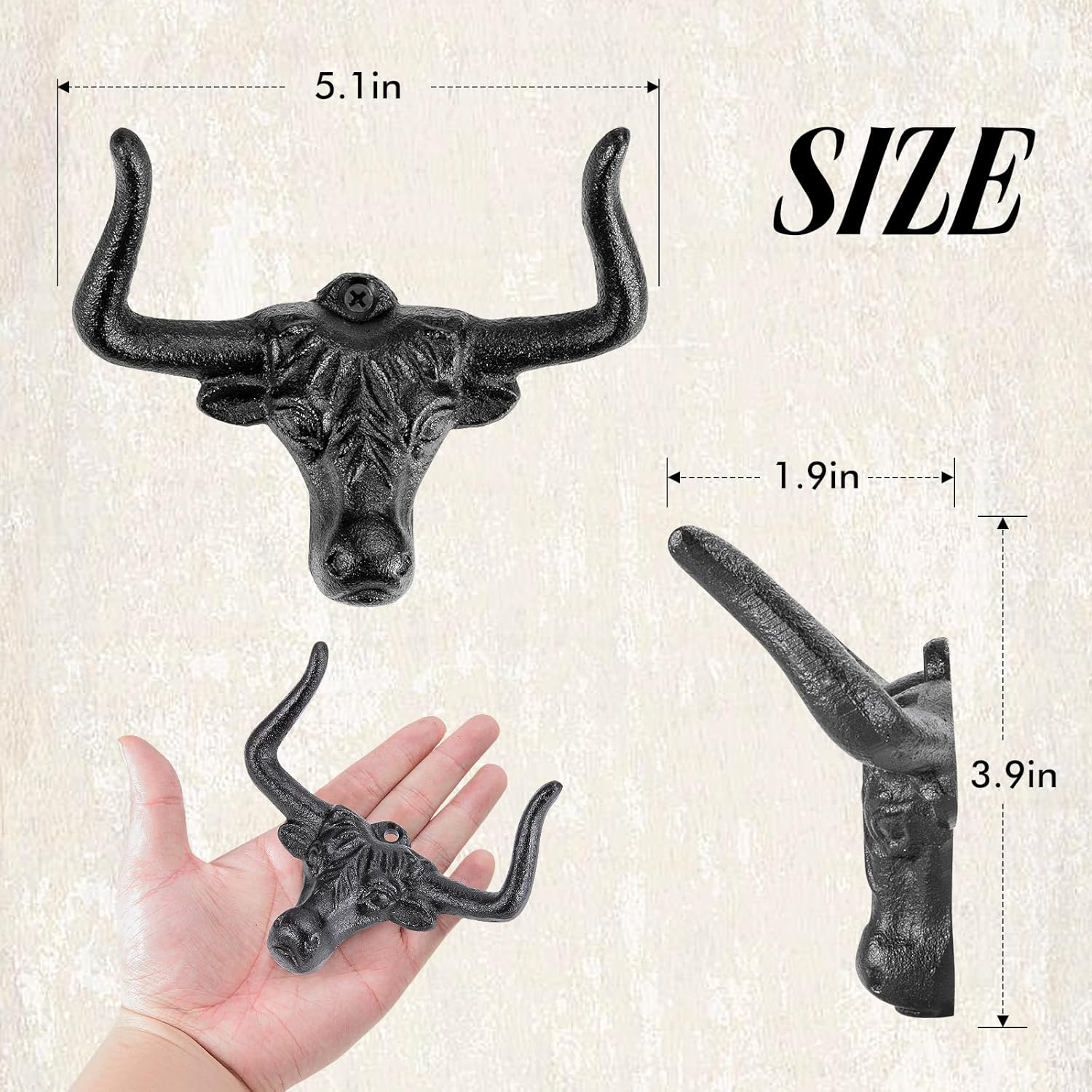 Cowboy Hat Rack for Wall,6 Pack Modern Metal Cast Iron Cowboy Hat Holder Cowgirl Hat Hanger Western Wall Decor Hat Hooks