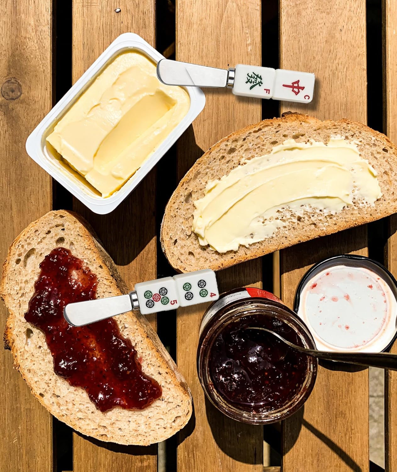 Mahjong Tile Cheese Spreaders 10 PCS, Ceramic Handles with Stainless Steel Blades for Spreading Cream Cheese, Butter, and Jam, Assorted Designs,