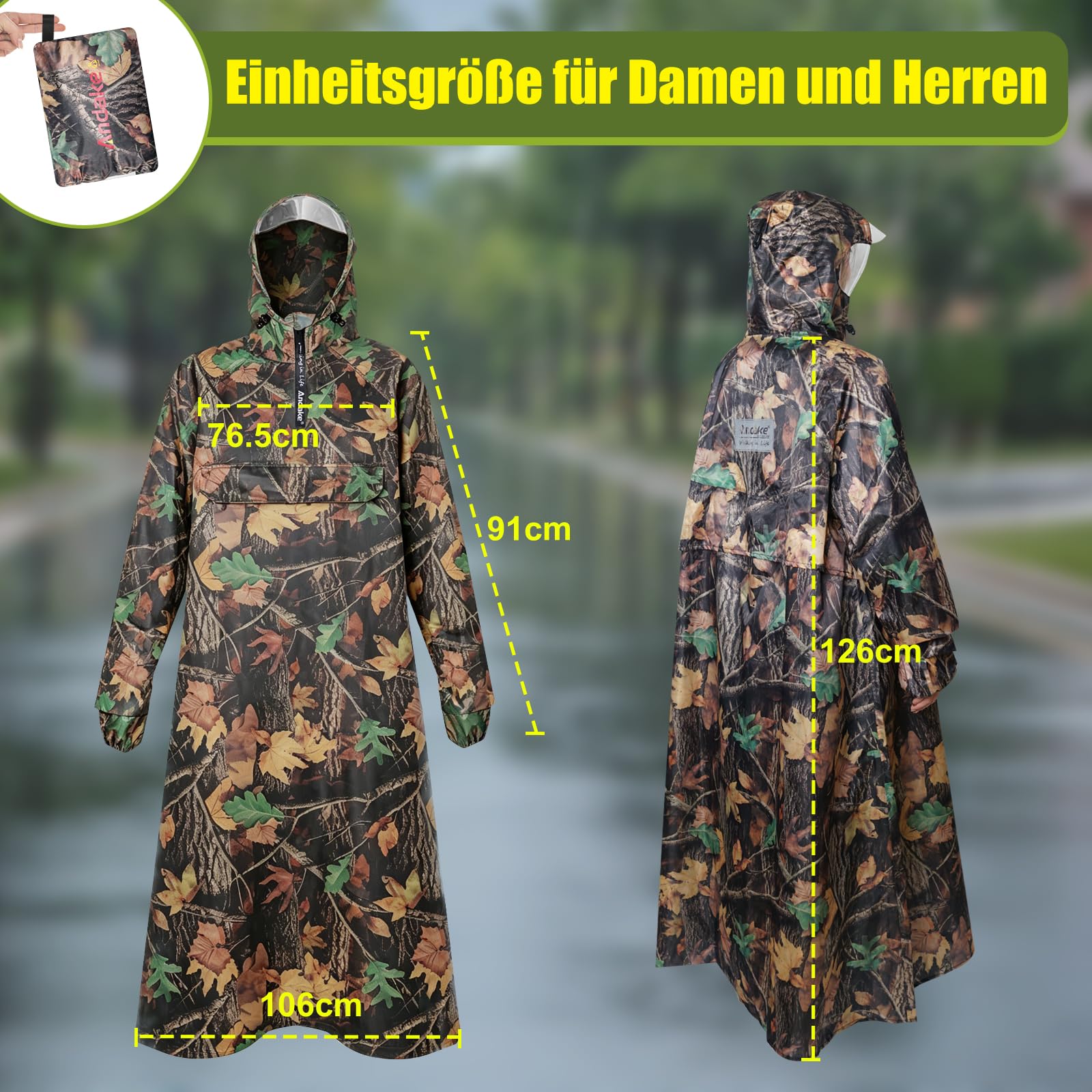 Andake Chubasquero impermeable, ligero y portátil, con mangas, unisex, material resistente a las grietas, adecuado para actividades al aire libre, ciclismo, senderismo, pesca