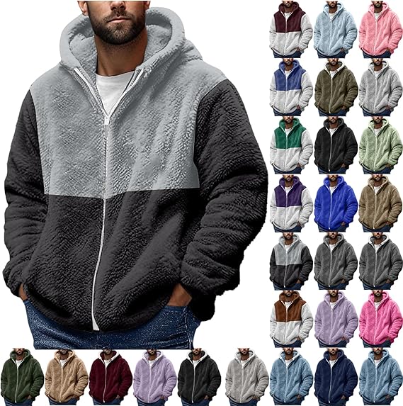 Mens Fleece Jacket Sherpa Lined Zip Up Hoodie – Warm Plush Winter Coat Casual Soft Outerwear for Cold Weather Fall