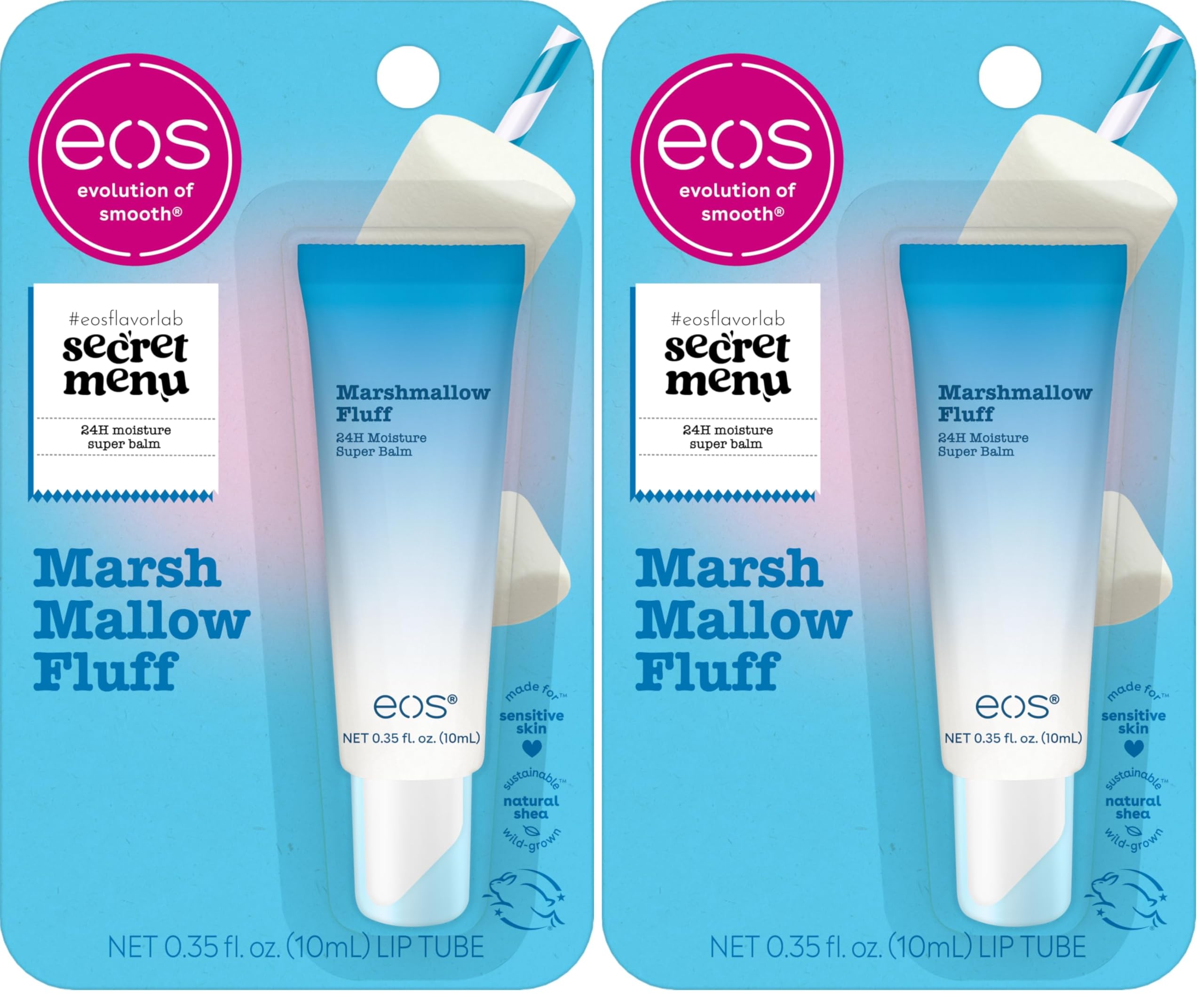 eos 24H Moisture Super Balm - Marshmallow Fluff,Lip mask,Moisturizing,Lip Treatment,Limited-Edition Skincare,0.35 fl oz,(Pack of 2)