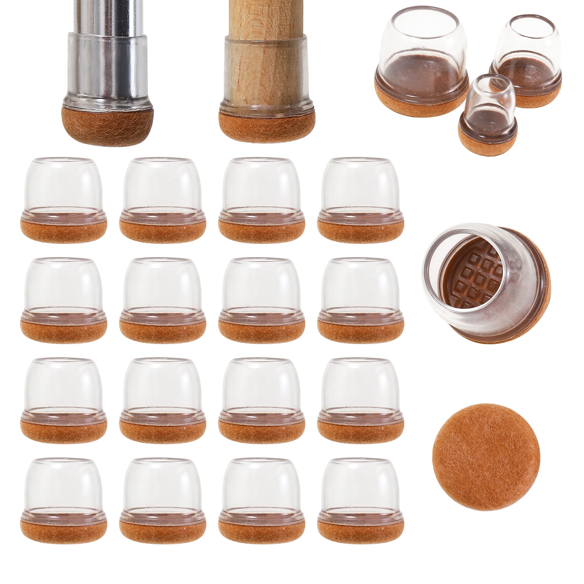 16Pcs Small Silicone Chair Leg Caps 1 inch, Furniture Pads for Hardwood Floors, Round Chair Leg Floor Protectors in Clear