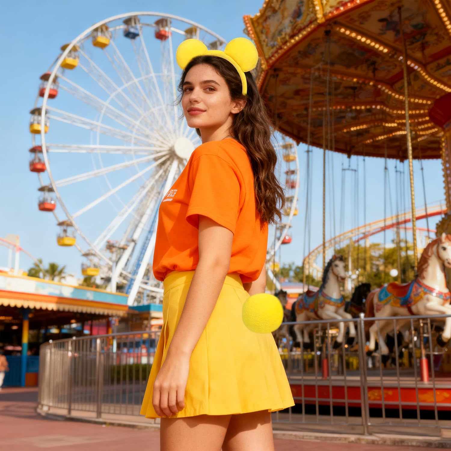 Yellow Bear Ears Headband and Tail, Halloween Costume for Adult Women, Yellow Ears Headband for Cosplay Accessories Party Supplies - Image 5