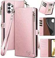 Vista 10 de XcaseBar Funda tipo cartera para Samsung Galaxy A32 5G con cremallera y tarjetero de crédito con bloqueo RFID, funda de piel sintética con tapa