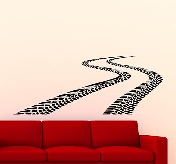 Tire Track Wall Decal Car Road with Traces of Tire Garage Vinyl Sticker Home Playroom Nursery Kids Boy Girl Room Interior Art Decor Any Room Mural Removable Vinyl Sticker Poster 300xx