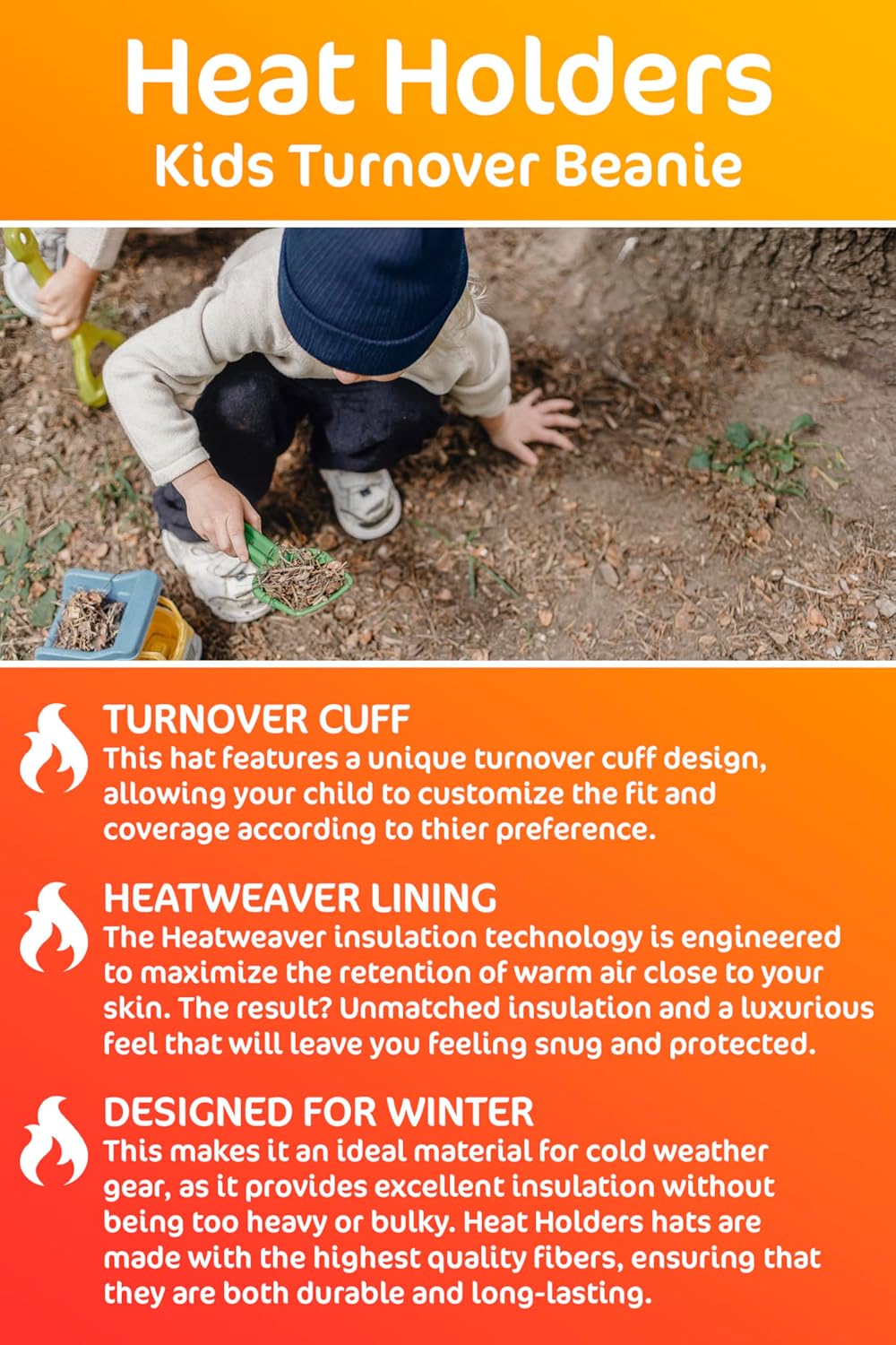 HEAT HOLDERS - Boys Every Day Casual Wear Ribbed Turnover Winter Hat for Kids