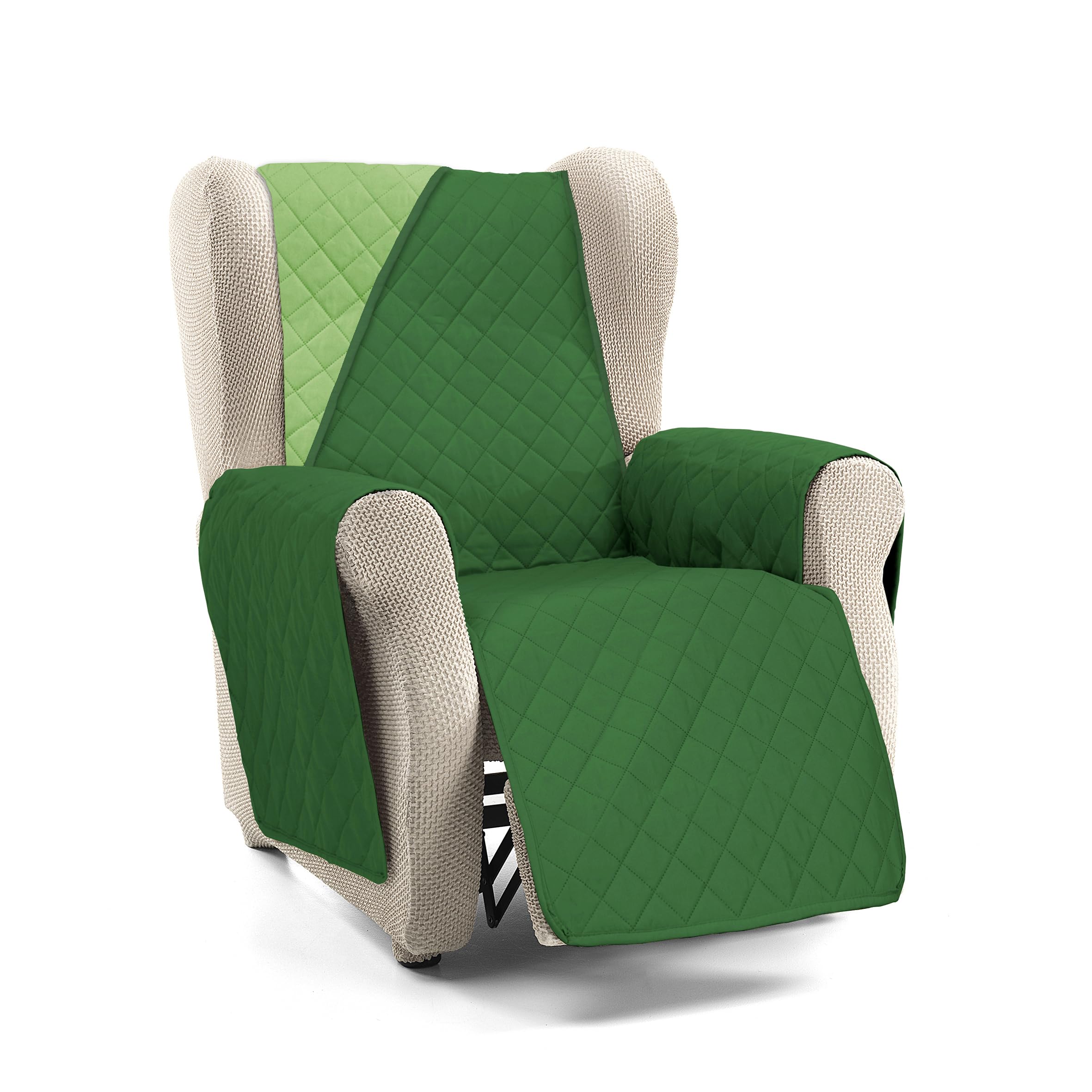 S & T Funda Sillon Relax Funda Sofa 1 Plaza Verde Oliva - Funda Sillon Orejero - Protector Sillon Relax Acolchado y Reversible Antiácaros Cubre Sillon 100% Poliéster Fabricado en España