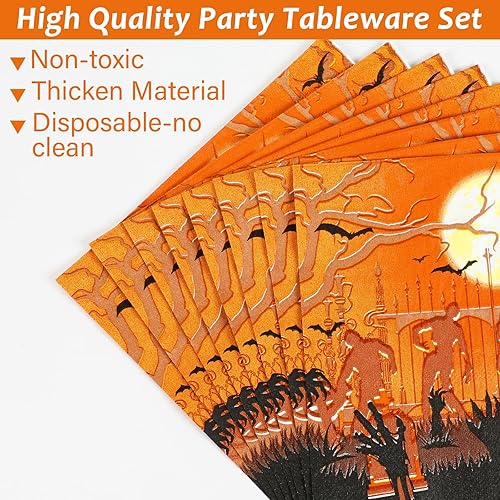Miniatura 4 de 96 piezas de decoraciones de fiesta de Halloween, suministros de fiesta de cumpleaños zombi, platos, servilletas, fiesta de Halloween, vajilla de