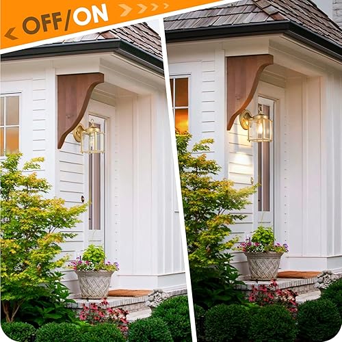 Miniatura 7 de Farol de pared para exteriores, aplique de pared impermeable exterior, iluminación de pared dorada para puerta delantera con pantalla de vidrio