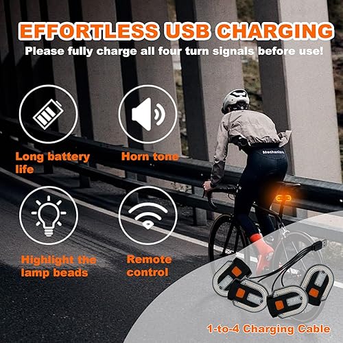 Miniatura 4 de Luz trasera de bicicleta con señal de giro, luz trasera para bicicleta, control remoto inalámbrico, recargable por USB, 5 modos, luces traseras de
