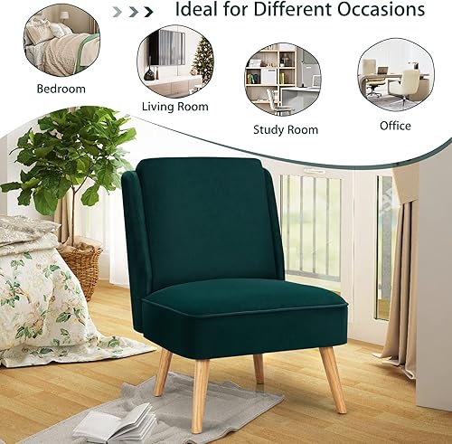 Miniatura 35 de Giantex Juego de 2 sillas decorativas de terciopelo, cómoda silla individual con patas de madera de goma, moderna silla tapizada para sala de estar,